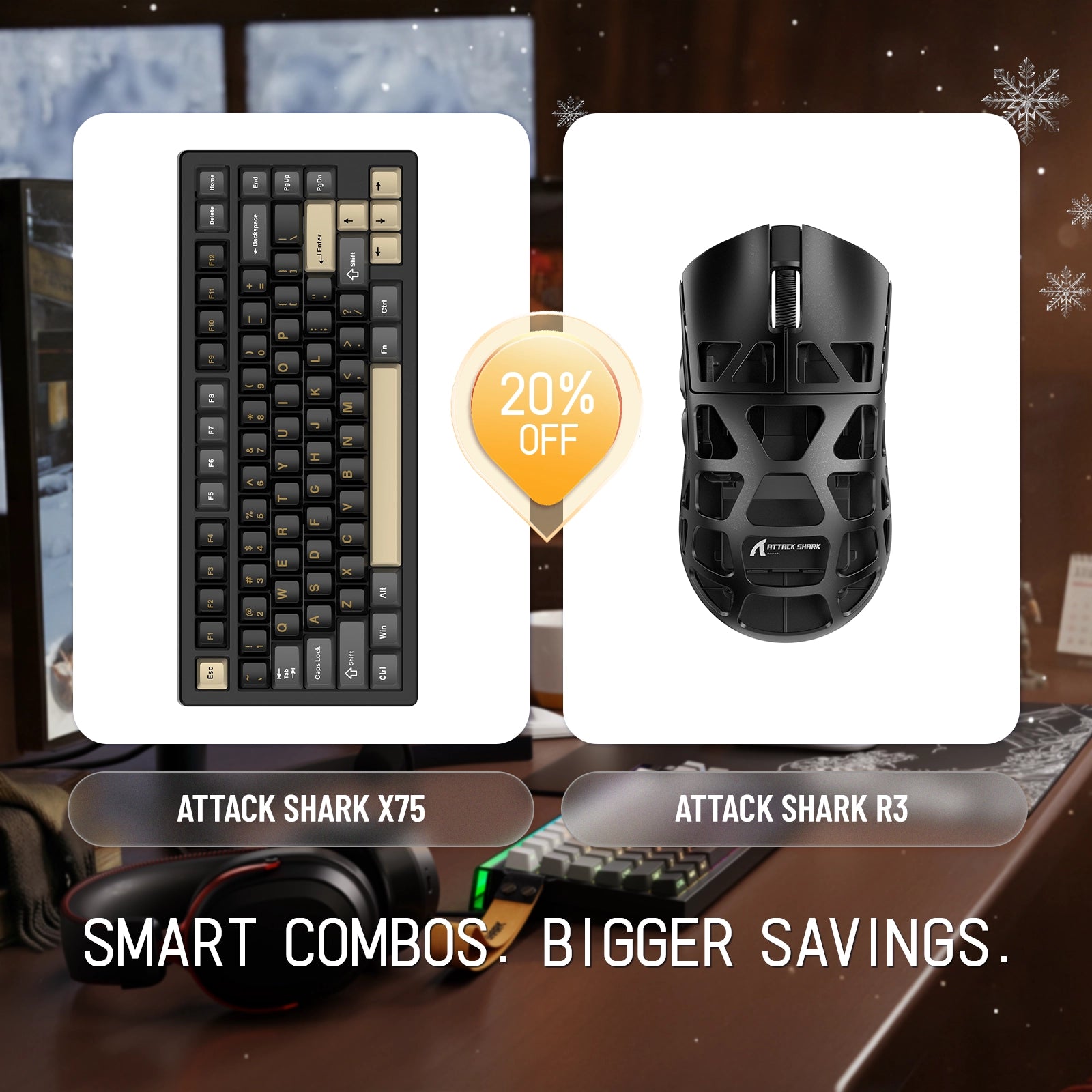 ATTACK SHARK X75 Vollaluminium-Tastatur + R3 Magnesiumlegierung-Gaming-Maus-Paket