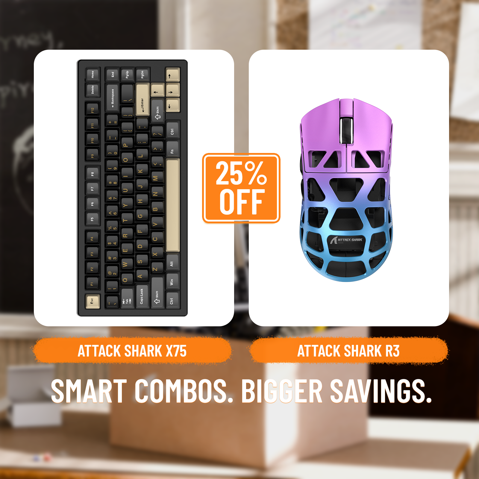 ATTACK SHARK X75 Vollaluminium-Tastatur + R3 Magnesiumlegierung-Gaming-Maus-Paket