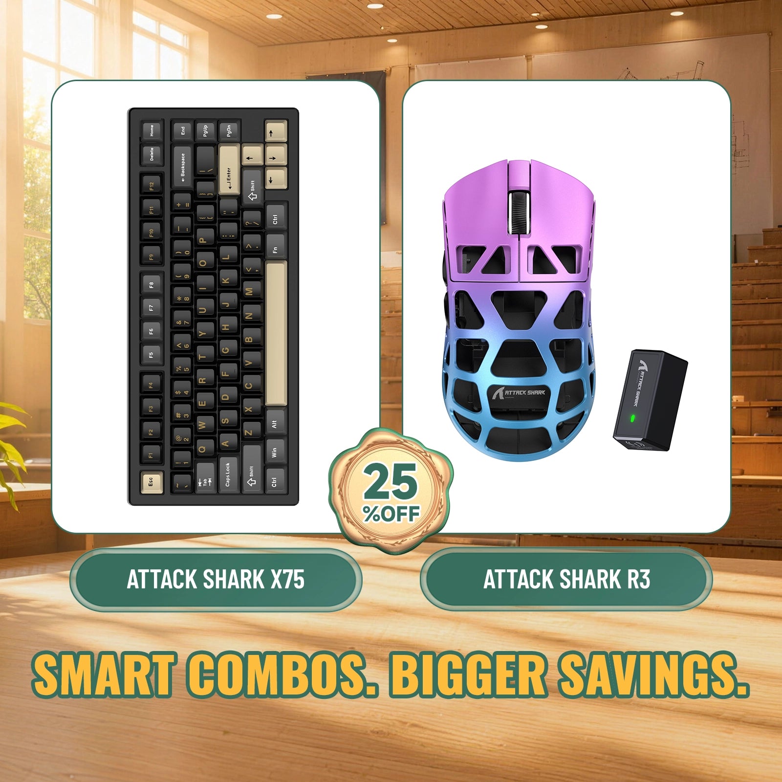 ATTACK SHARK X75 Vollaluminium Tastatur + R3 Magnesiumlegierung Gaming-Maus Bundle