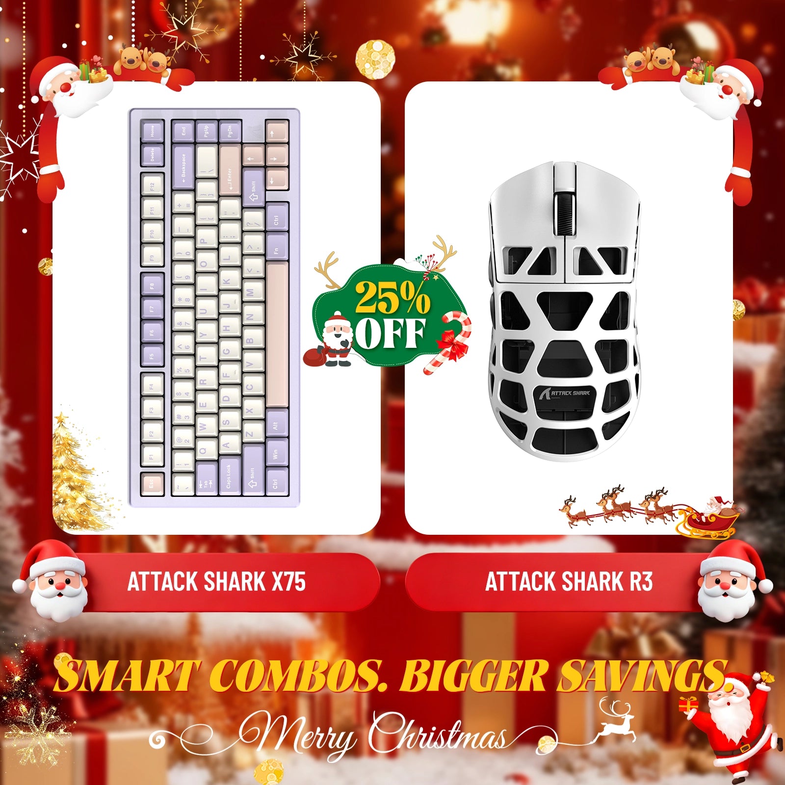 ATTACK SHARK X75 Vollaluminium-Tastatur + R3 Magnesiumlegierung-Gaming-Maus-Paket