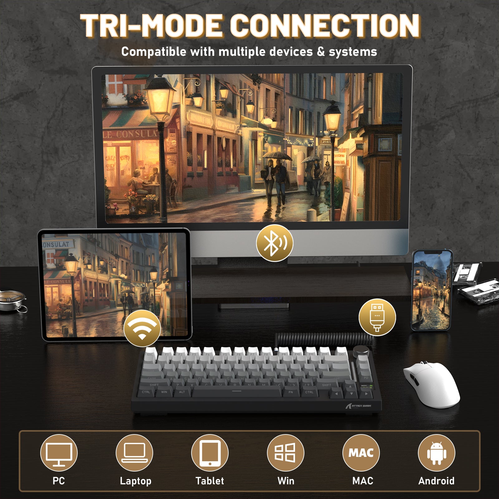 ATTACK SHARK X820ULTRA Mechanische Tastatur mit C01ULTRA Spiralkabel