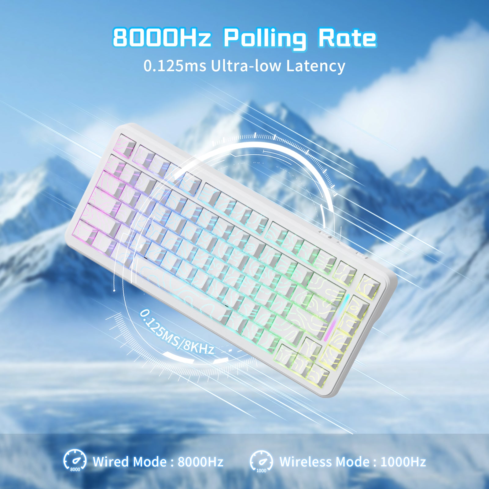 ATTACK SHARK X82PRO HE wireless gaming keyboard with 8000Hz polling rate and 0.125ms latency, white, RGB