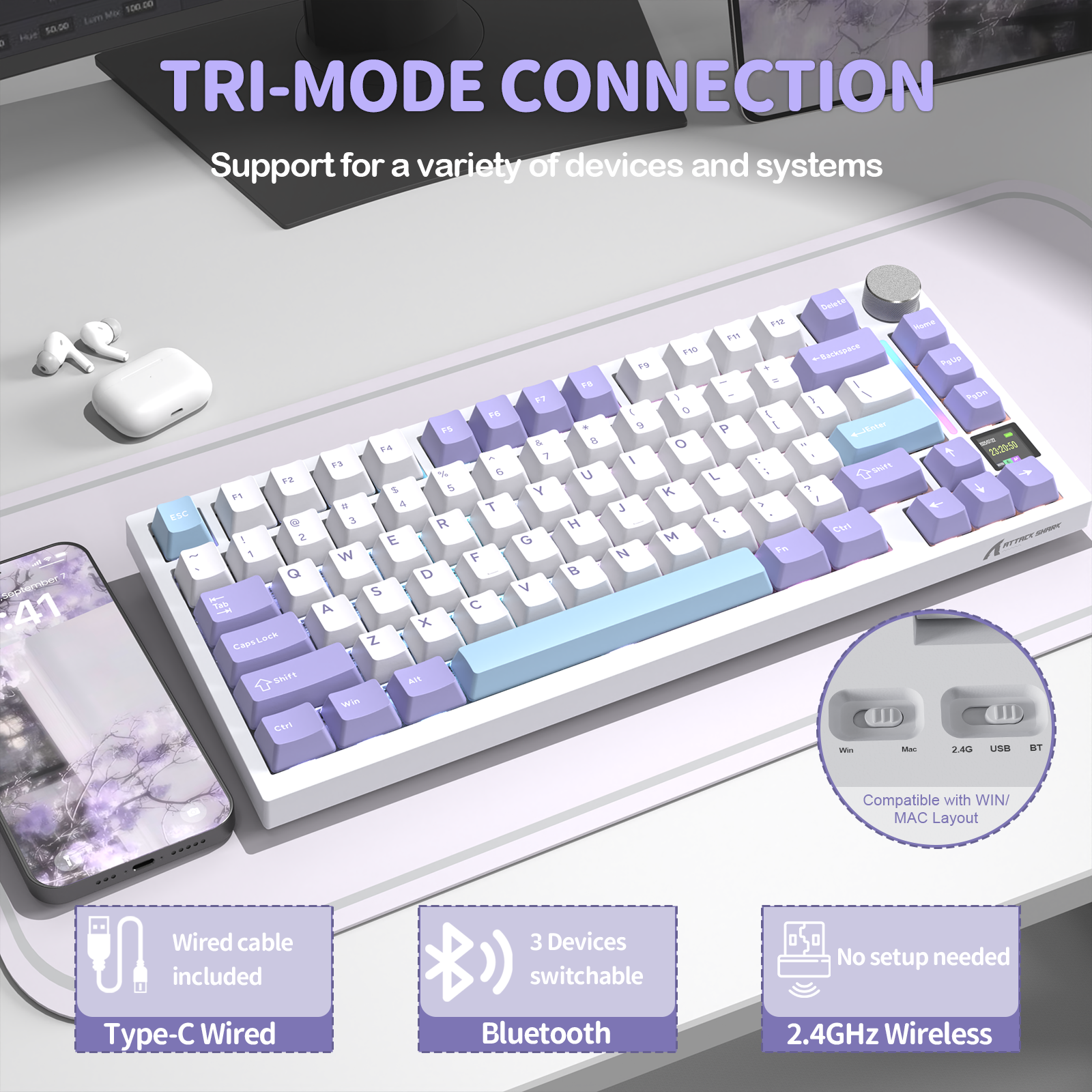 ATTACK SHARK X820Ultra Tri-Modus Dichtung Mechanische Tastatur