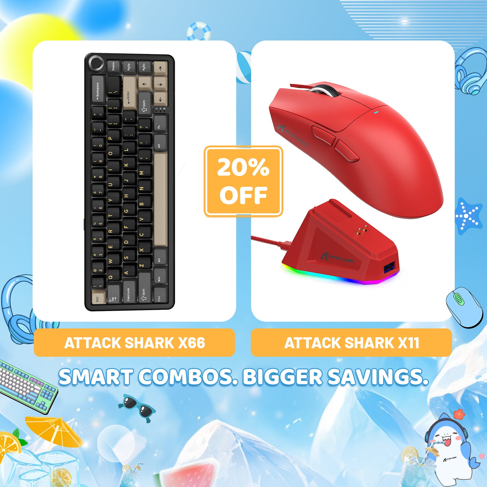 ATTACK SHARK X66 Wireless Mechanical Keyboard + X11 Wireless Gaming Mouse