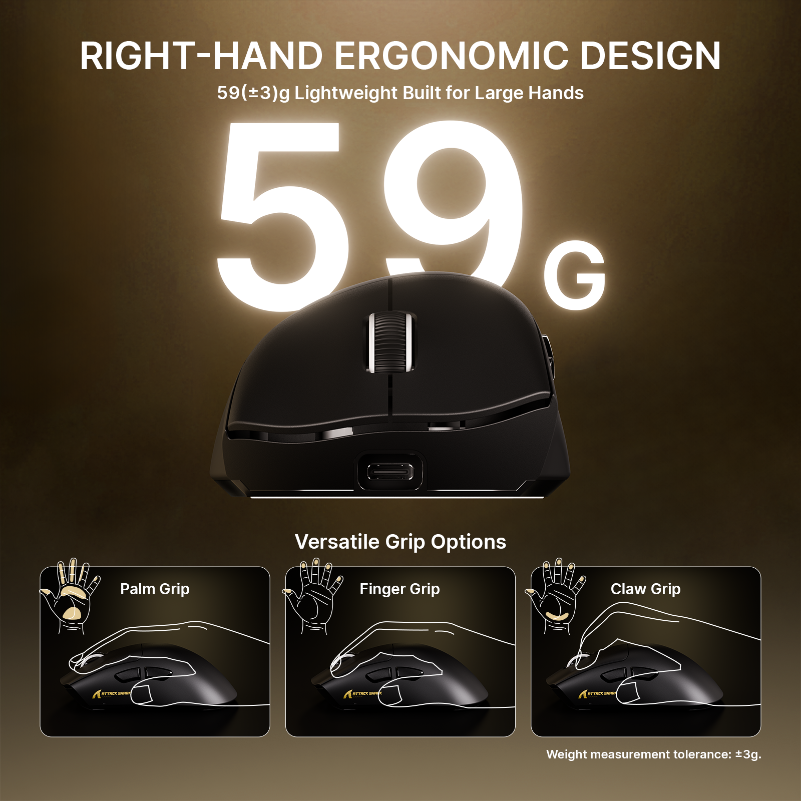 ATTACK SHARK V8 Ultra-Light Ergonomic Wireless Gaming Mouse