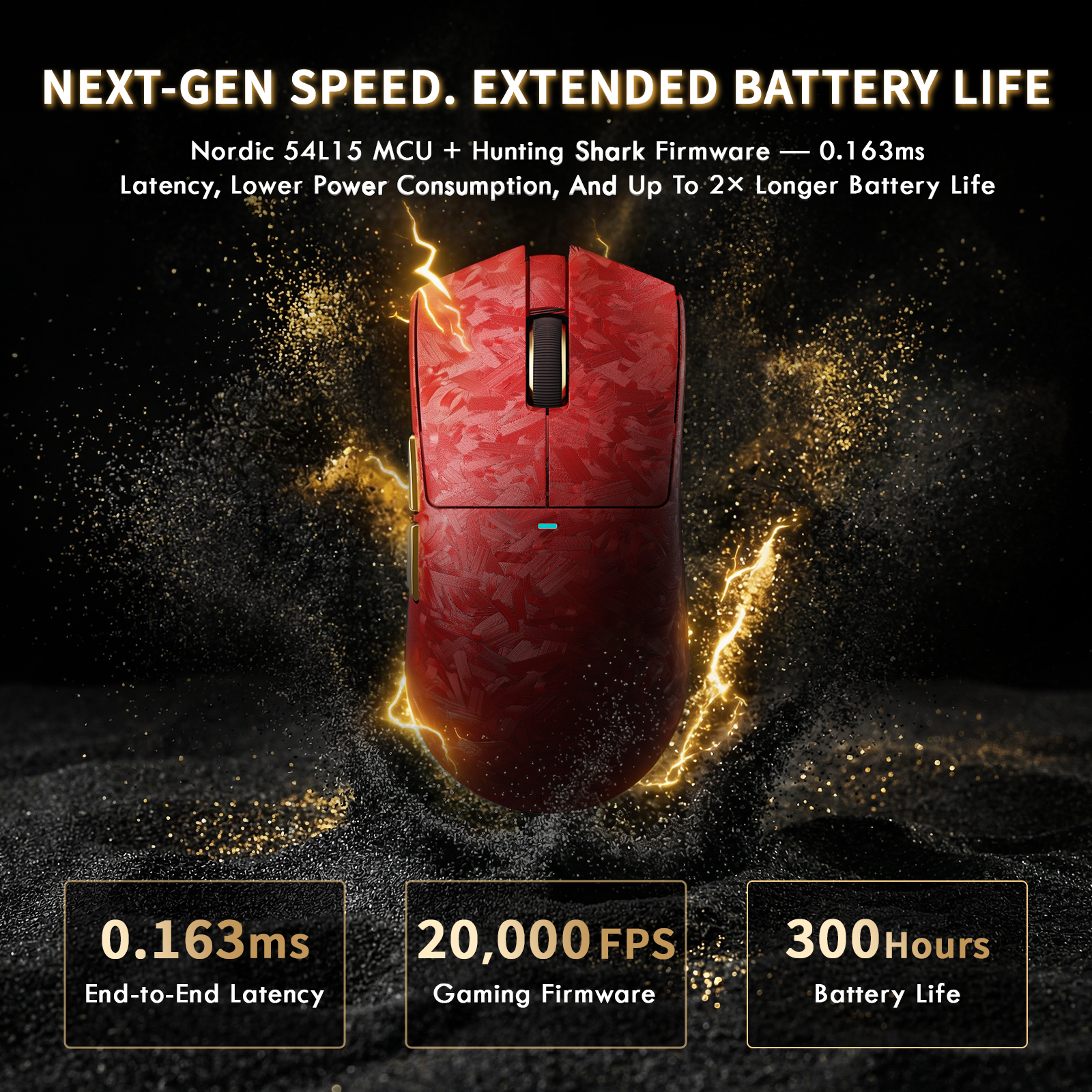 ATTACK SHARK X11 ULTRA red carbon fiber wireless gaming mouse with 0.163ms latency and 300hr battery.