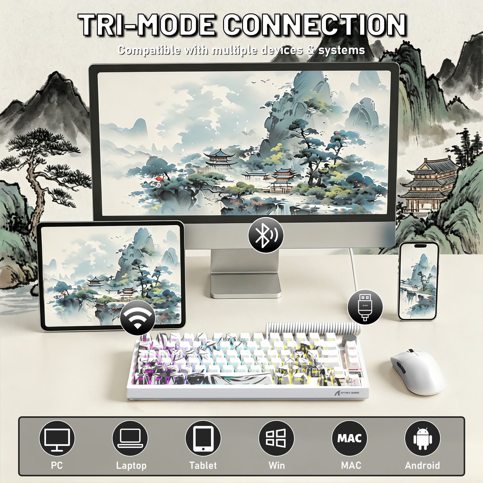 ATTACK SHARK X820ULTRA Mechanische Tastatur mit C01ULTRA Spiralkabel