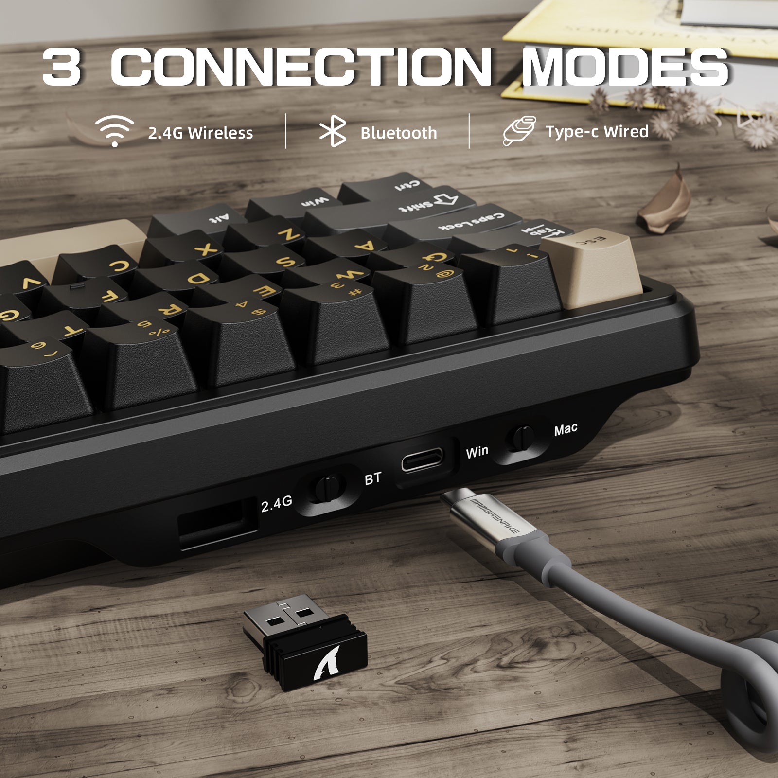 Attack Shark X66 keyboard with 3 connection modes: 2.4G, Bluetooth, Type-C