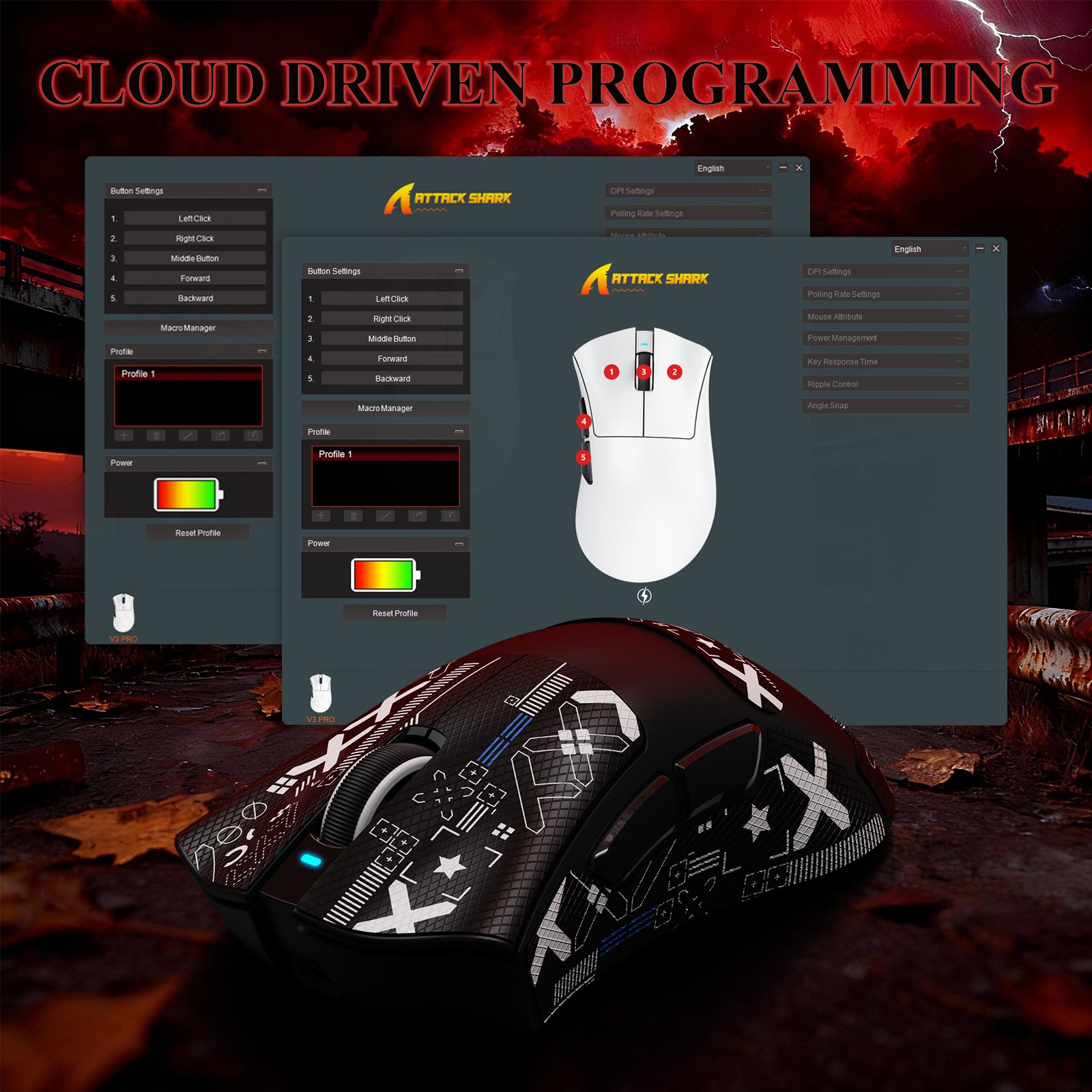 ATTACK SHARK V3PRO Ultraleichte Tri-Mode-Gaming-Maus mit Ladestation