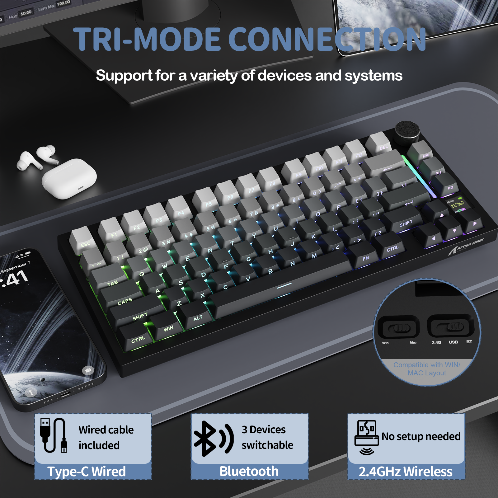 ATTACK SHARK X820Ultra Tri-Modus Dichtung Mechanische Tastatur