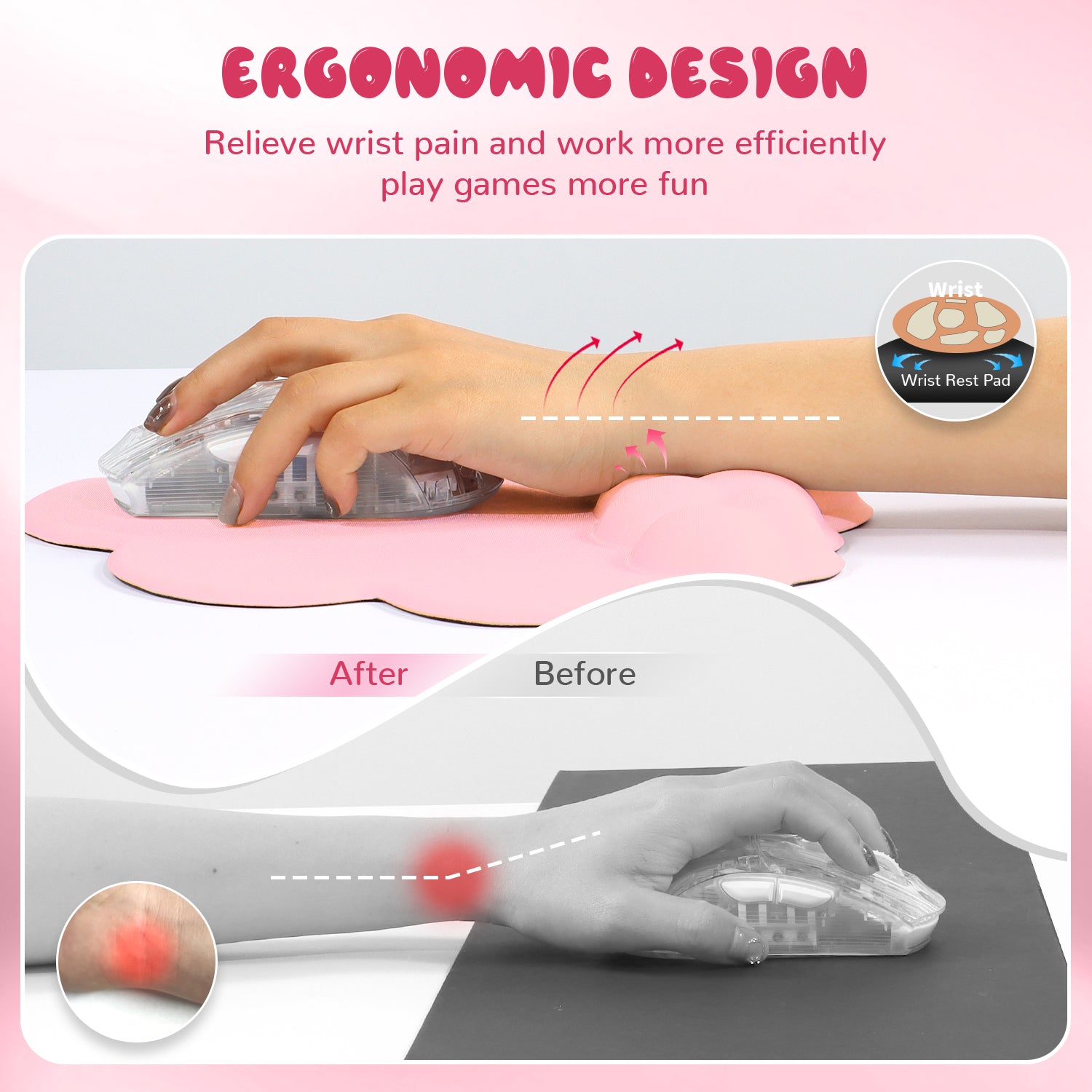 Ergonomic mouse pad comparison: reduces wrist pain for gaming efficiency.
