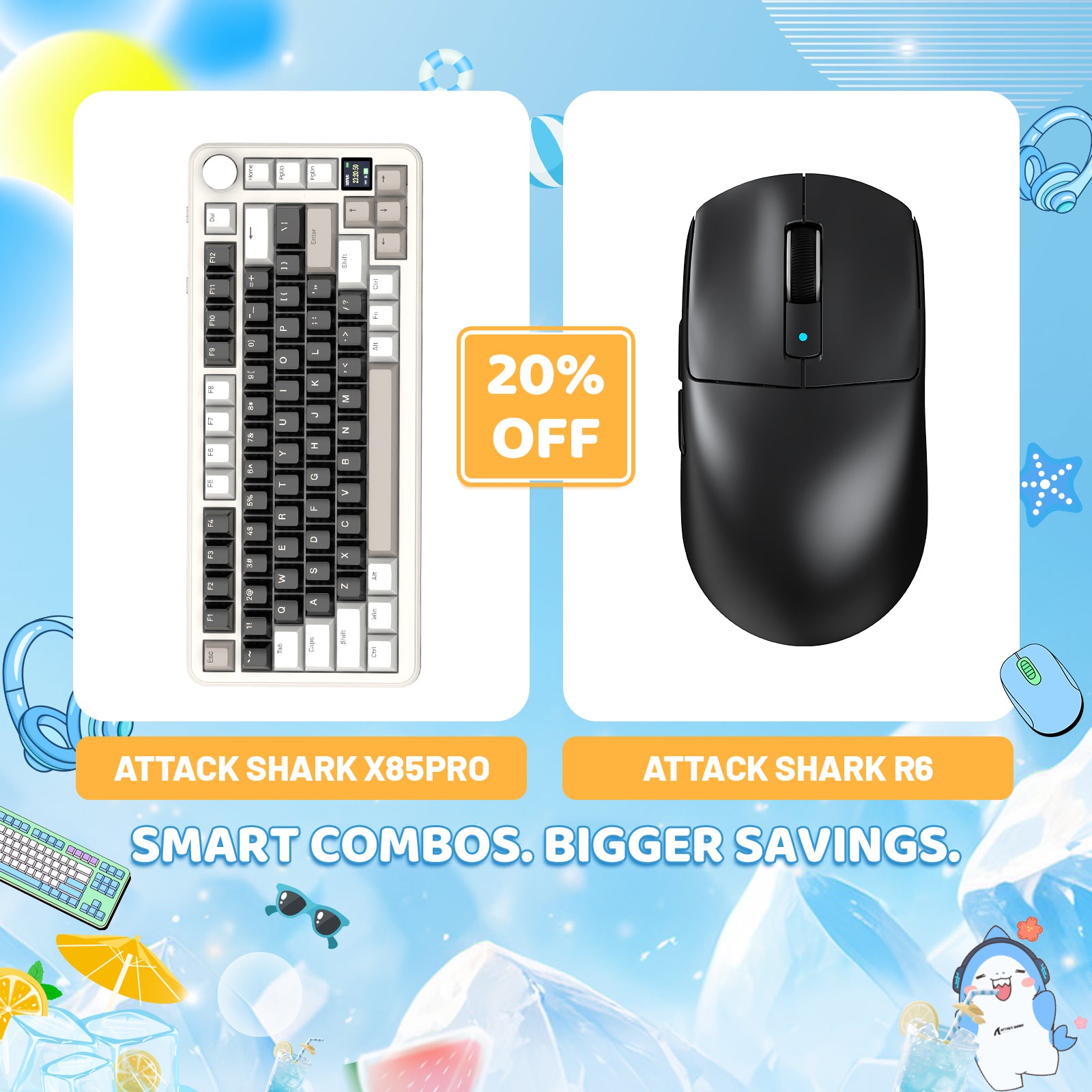 ATTACK SHARK X85PRO Tri-mode Gasket Mechanical Keyboard + R6 Wireless Gaming Mouse Bundle