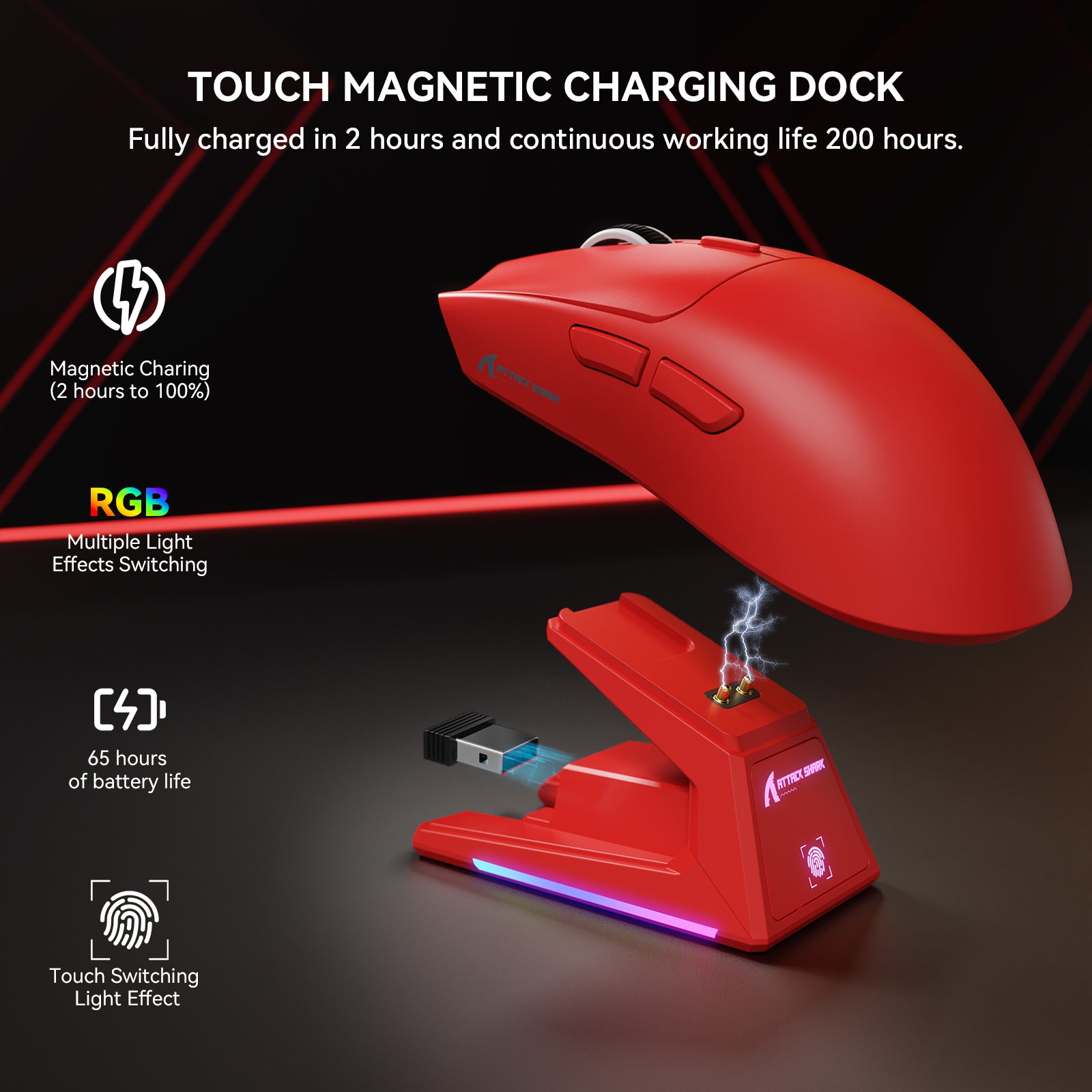 ATTACK SHARK X1 Tri-Mode-Gaming-Maus mit Touchpad RGB-Ladedock PAW3395PRO-Sensor