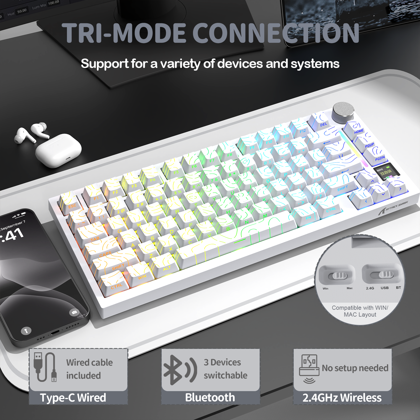 ATTACK SHARK X820Ultra Tri-Modus Dichtung Mechanische Tastatur