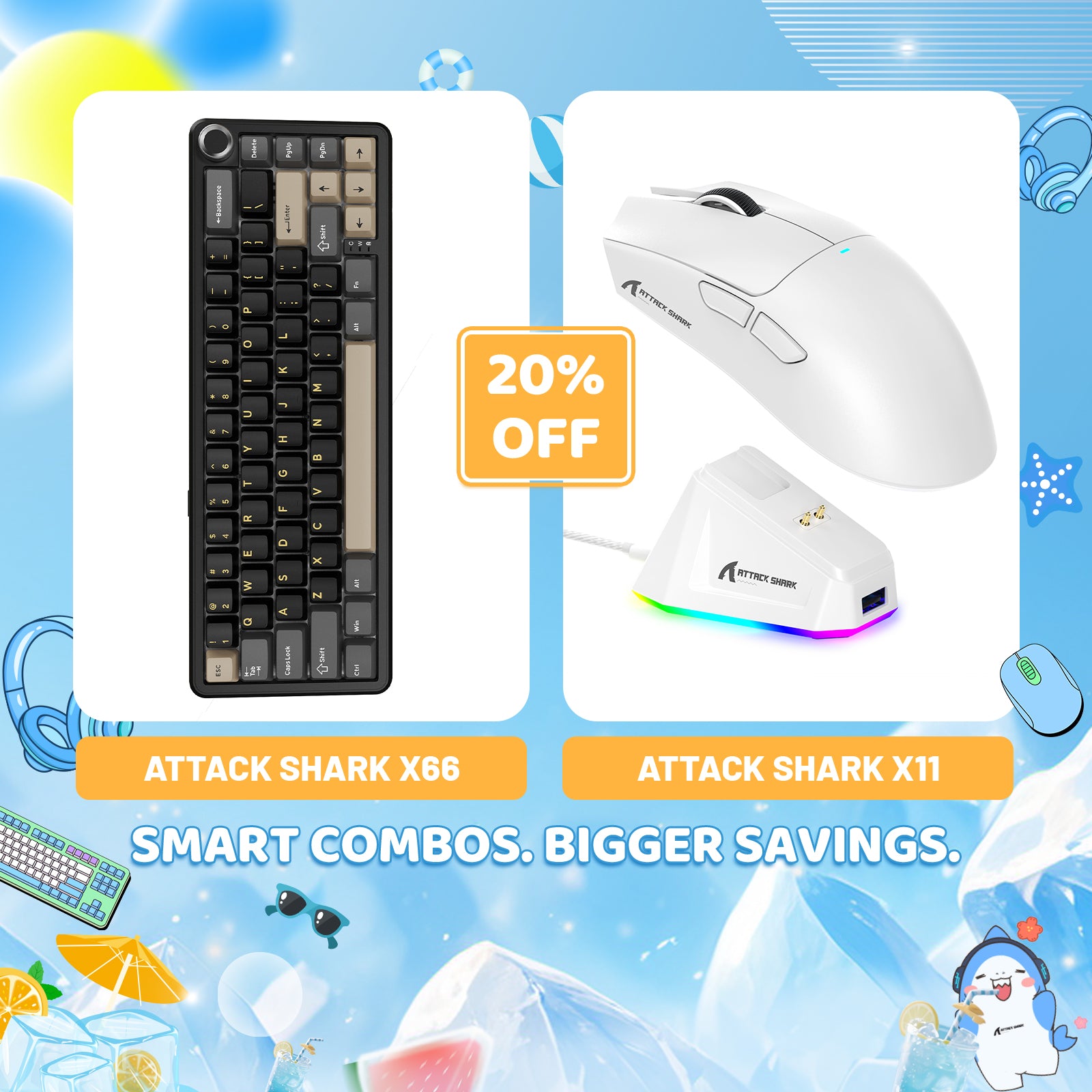 ATTACK SHARK X66 Wireless Mechanical Keyboard + X11 Wireless Gaming Mouse