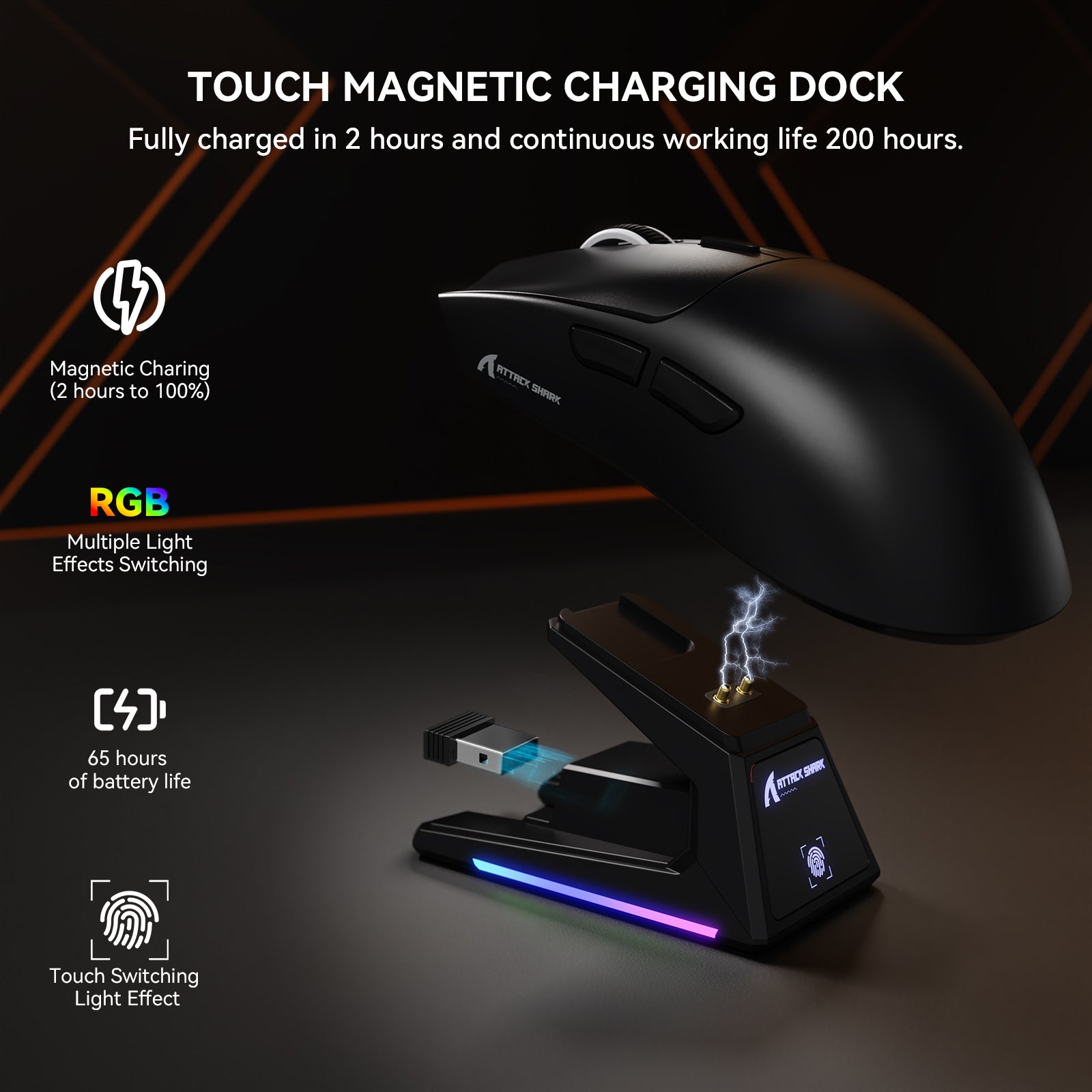 ATTACK SHARK X1 Tri-Mode-Gaming-Maus mit Touchpad RGB-Ladedock PAW3395PRO-Sensor