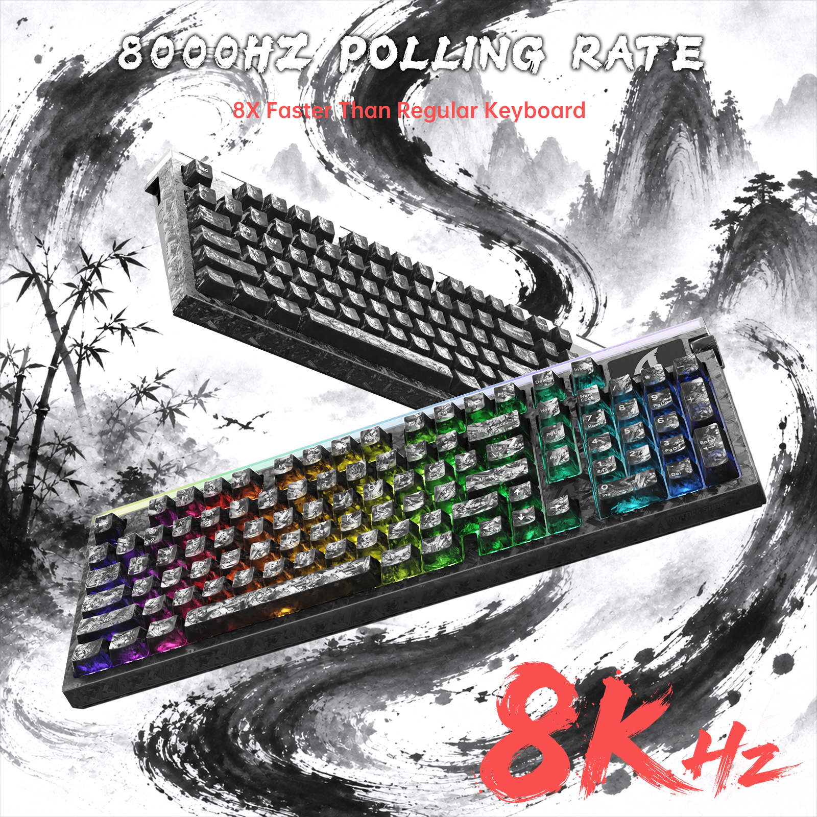 ATTACK SHARK R98 HE Carbonfaser-Kabelgebundene Tastatur mit schnellem Auslöser, magnetischem Schalter und C01 Ultra RGB Spiralkabel