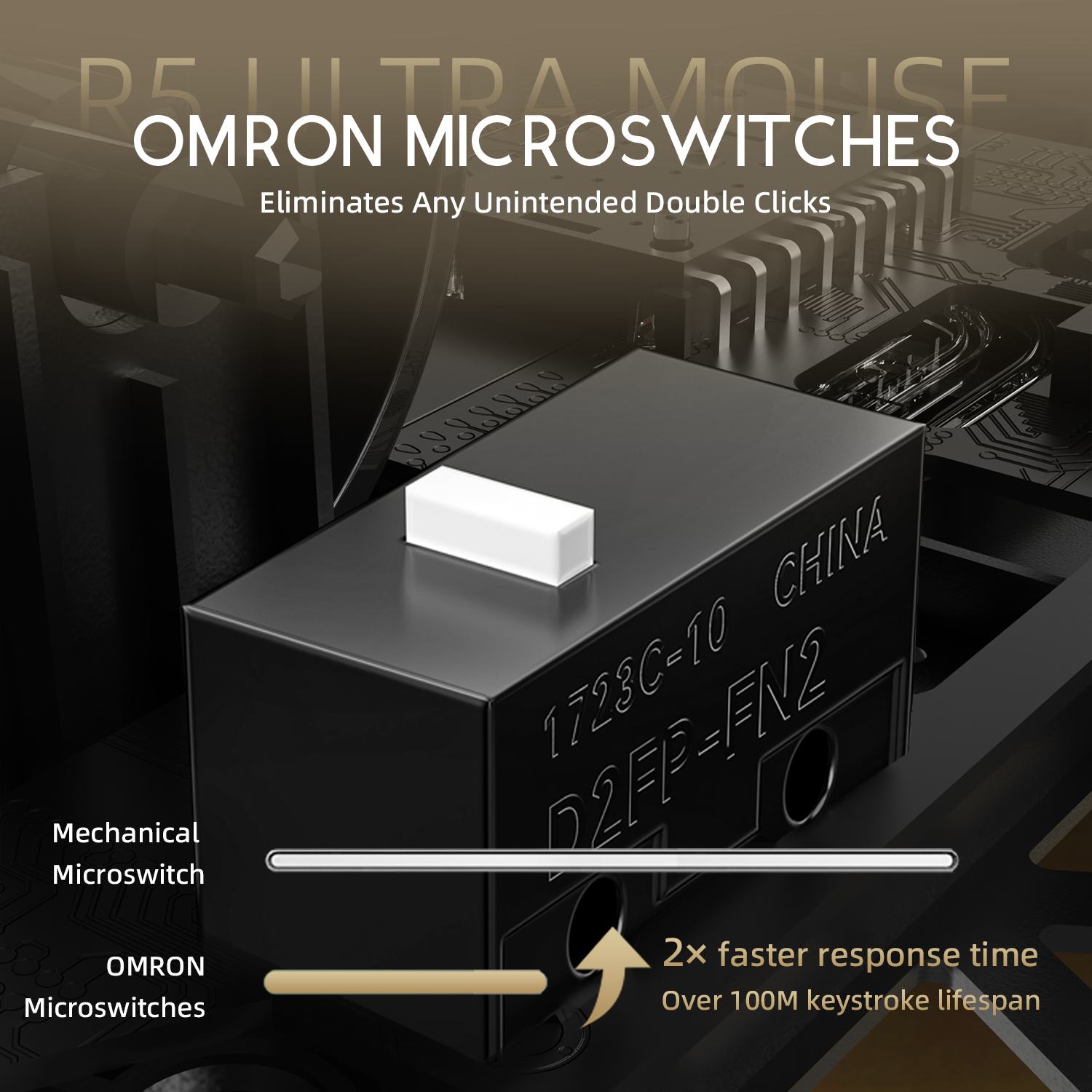 ATTACK SHARK R5 Ultra gaming mouse with OMRON microswitches, fast response, long lifespan, eliminates double clicks