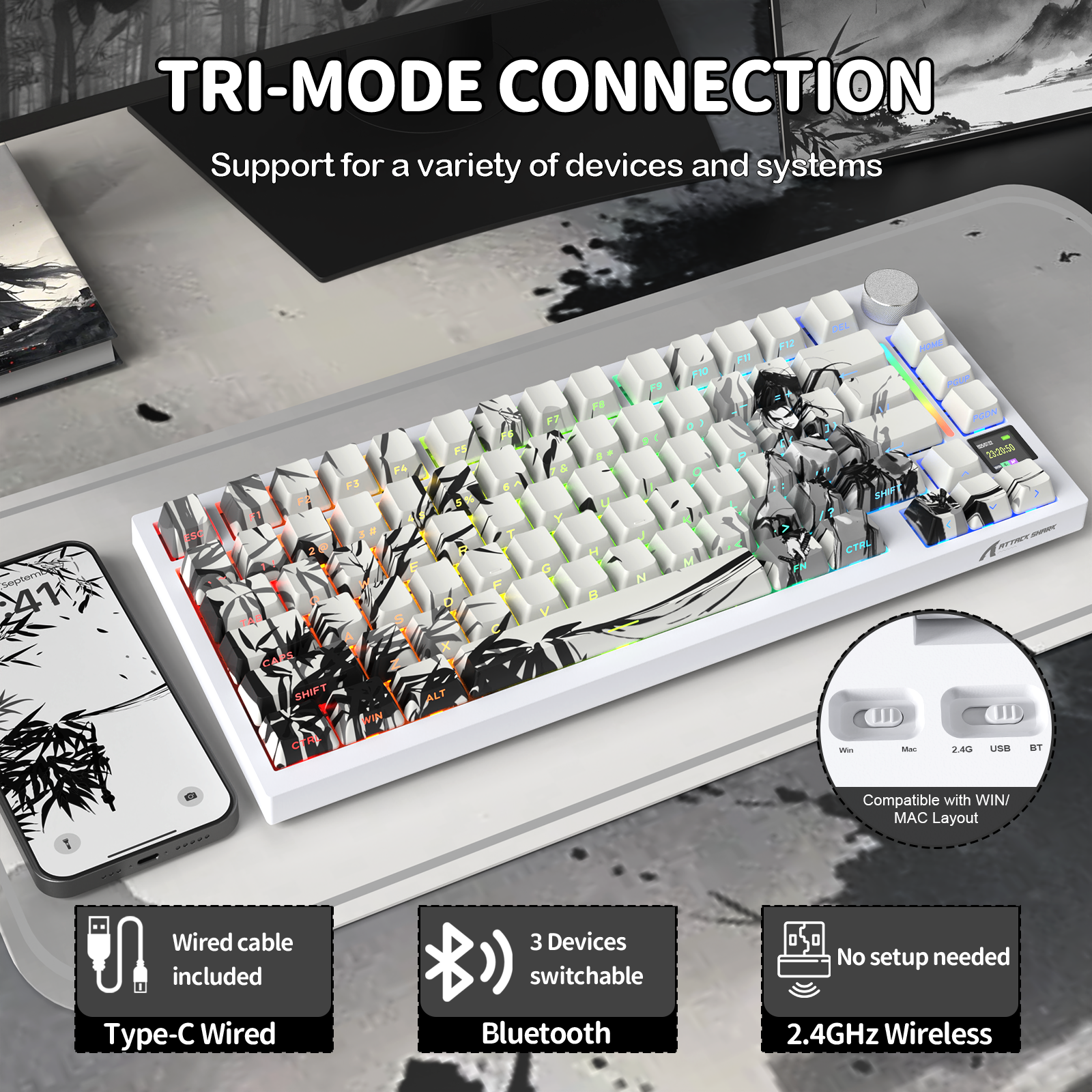ATTACK SHARK X820Ultra Tri-Modus Dichtung Mechanische Tastatur