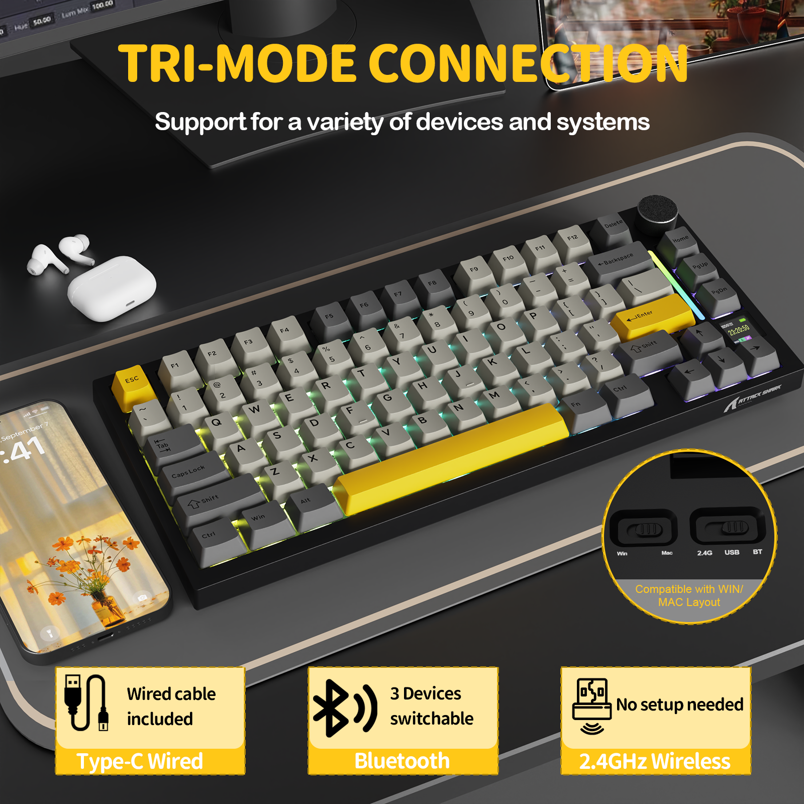 ATTACK SHARK X820Ultra Tri-Modus Dichtung Mechanische Tastatur