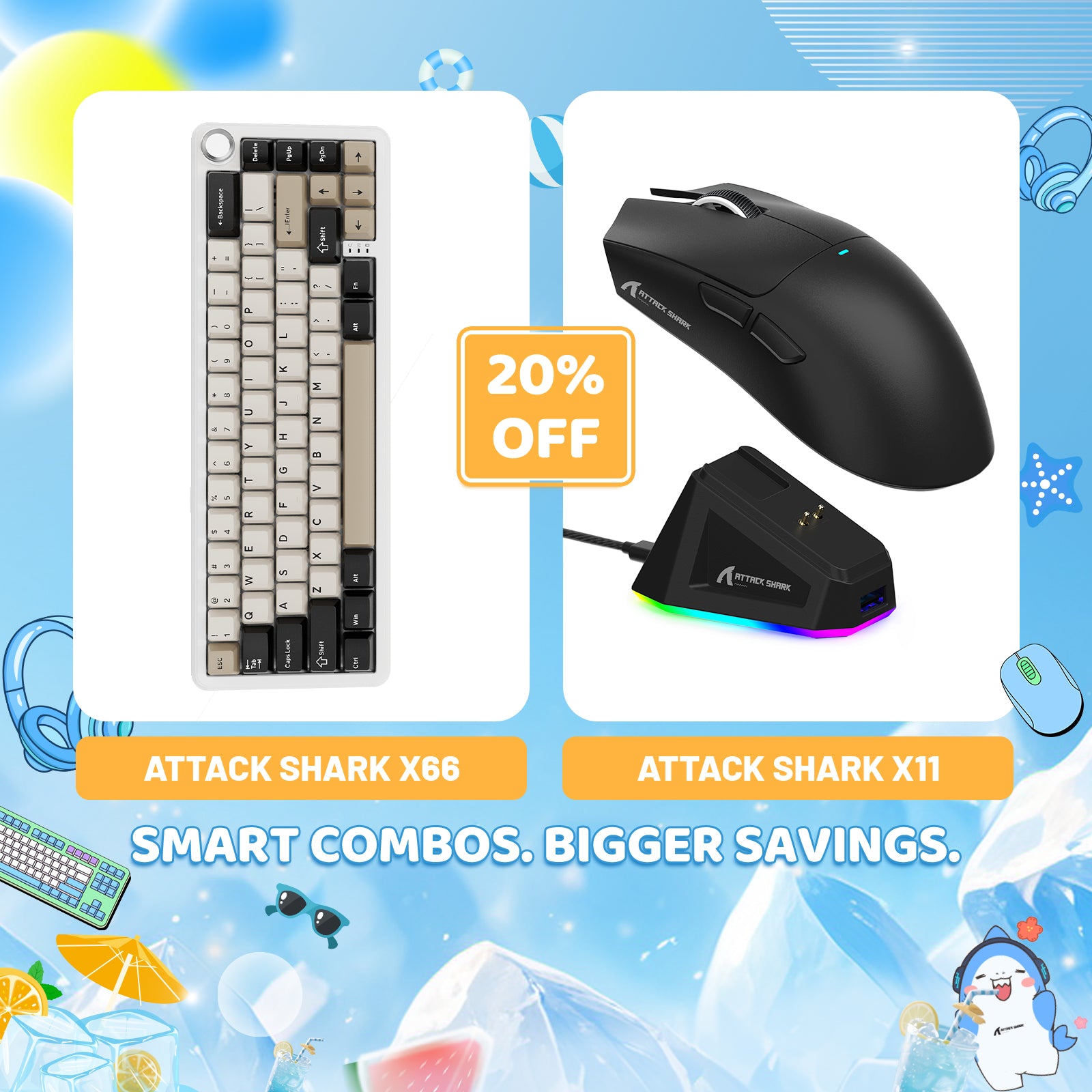 ATTACK SHARK X66 Wireless Mechanical Keyboard + X11 Wireless Gaming Mouse