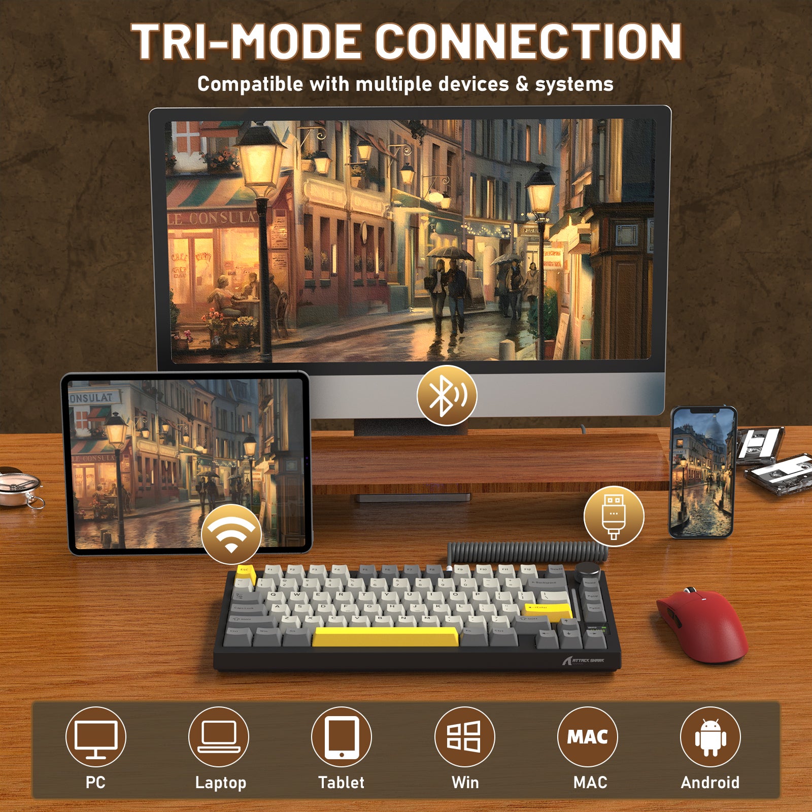 ATTACK SHARK X820ULTRA Mechanische Tastatur mit C01ULTRA Spiralkabel