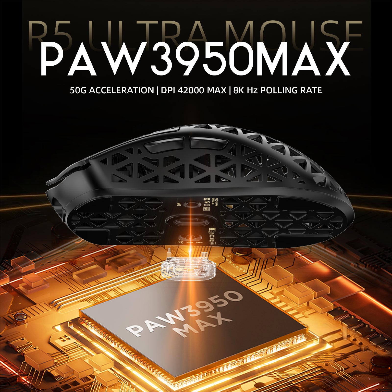 ATTACK SHARK R5 Ultra gaming mouse PAW3950MAX sensor, 8K polling rate