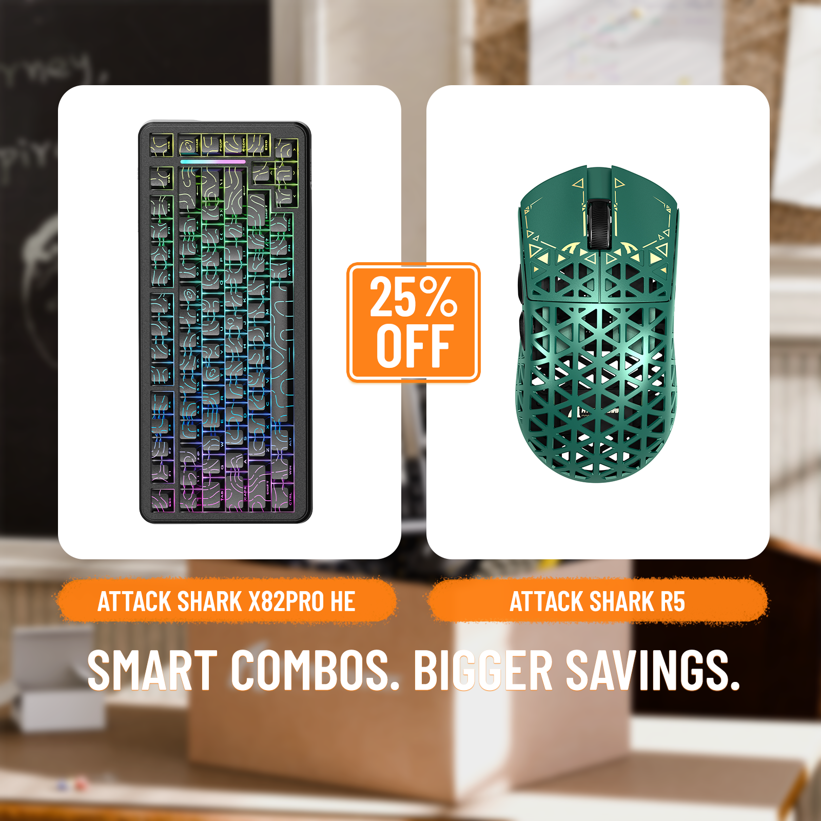 ATTACK SHARK X82PRO HE Rapid Trigger-Tastatur + R5 Carbon Fiber Wireless Gaming-Maus im Bundle