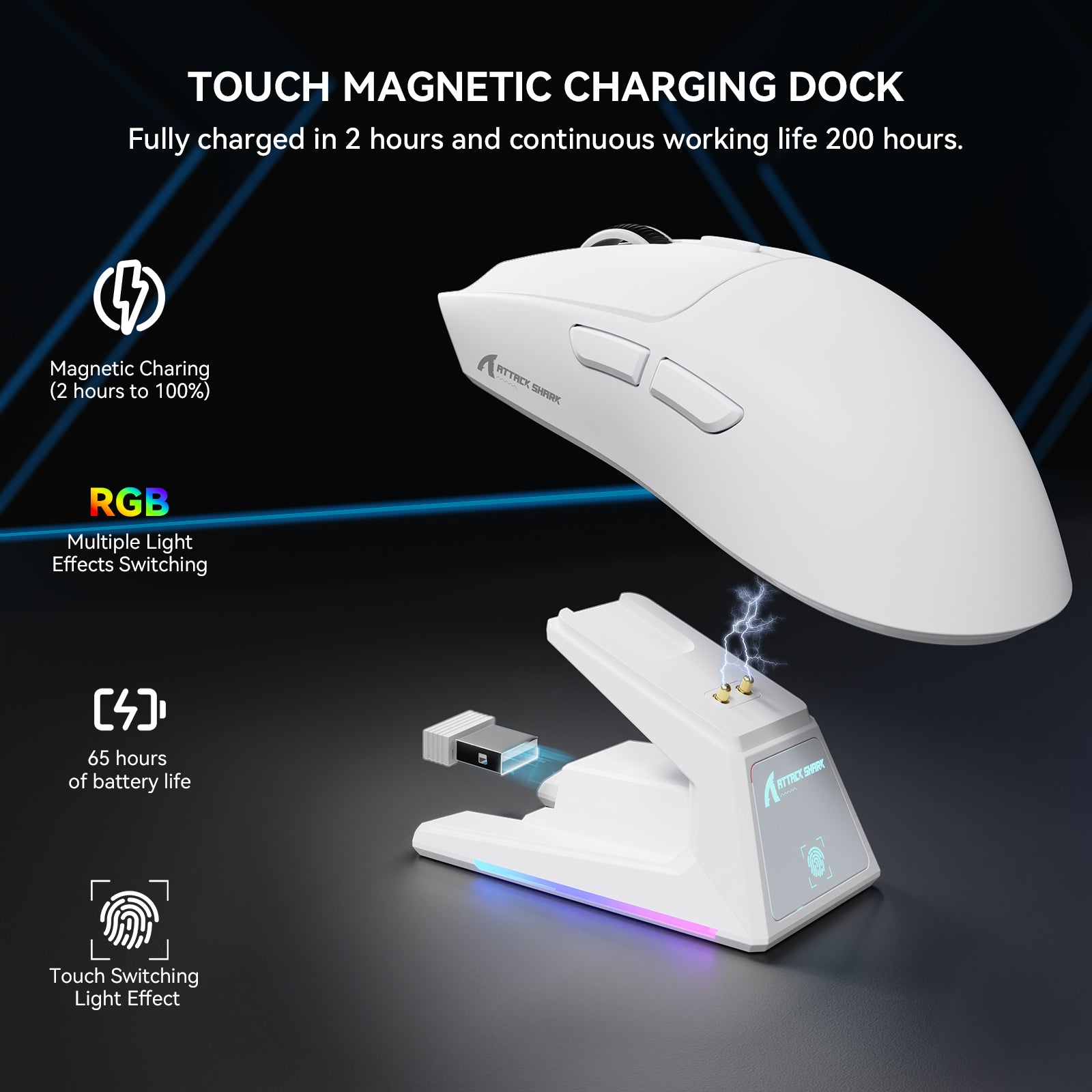 ATTACK SHARK X1 Tri-Mode-Gaming-Maus mit Touchpad RGB-Ladedock PAW3395PRO-Sensor