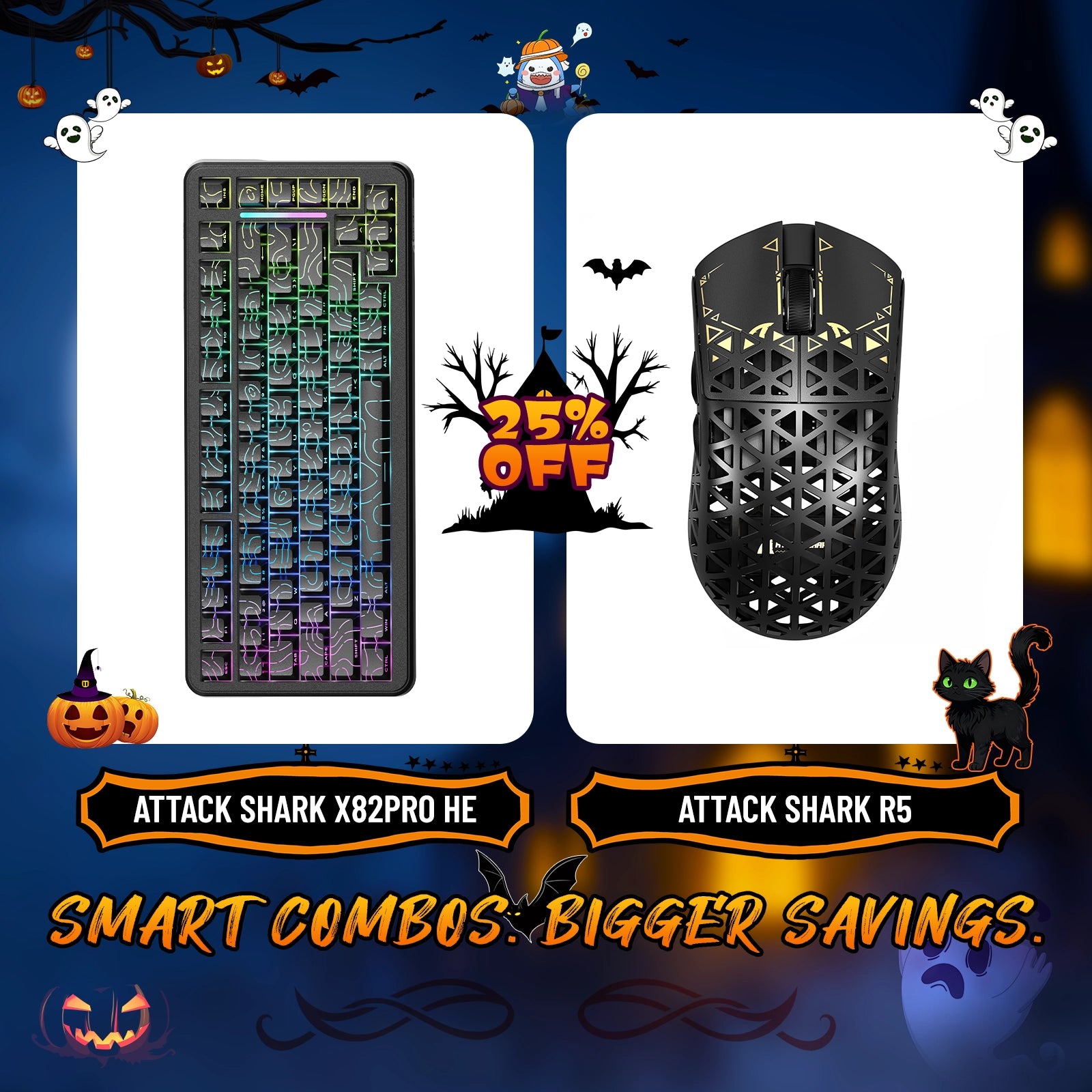 ATTACK SHARK X82PRO HE Rapid Trigger Keyboard + R5 Carbon Fiber Wireless Gaming Mouse Bundle