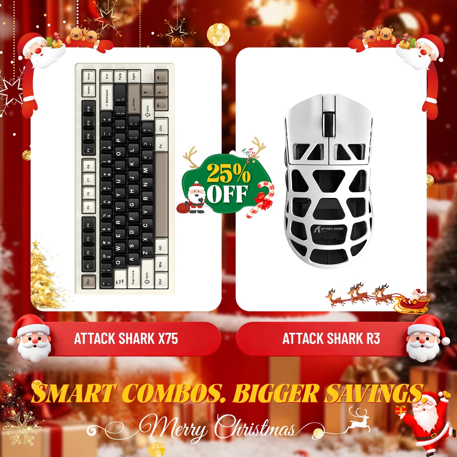 ATTACK SHARK X75 Vollaluminium-Tastatur + R3 Magnesiumlegierung-Gaming-Maus-Paket