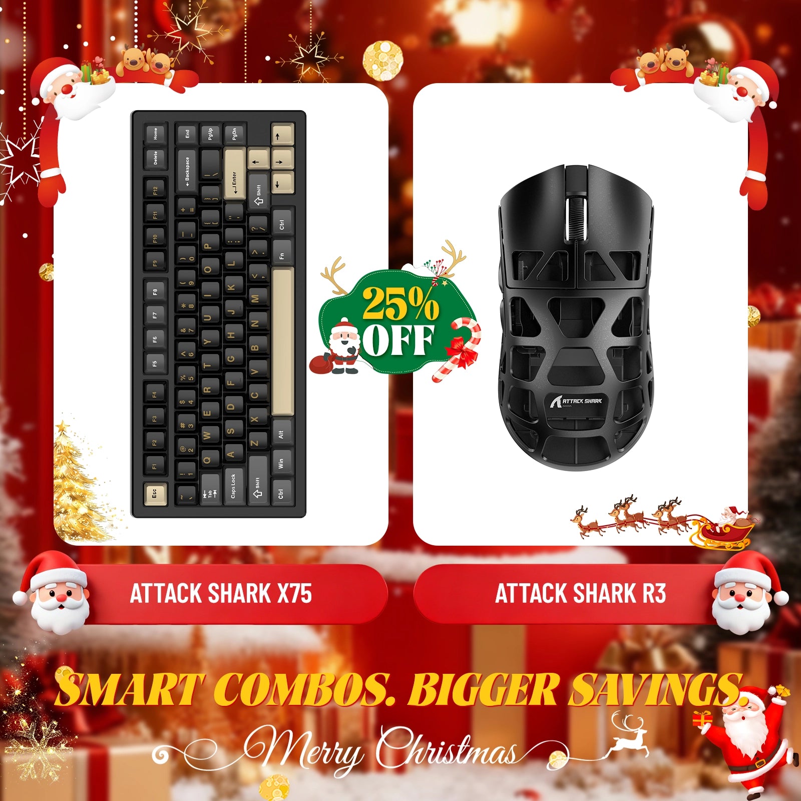 ATTACK SHARK X75 Vollaluminium-Tastatur + R3 Magnesiumlegierung-Gaming-Maus-Paket