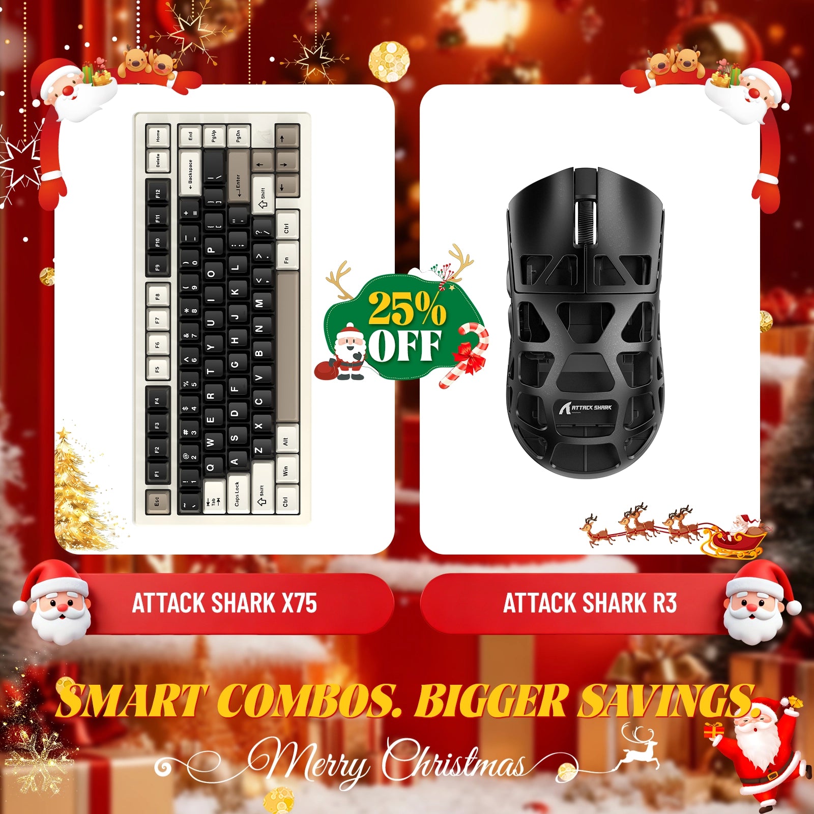 ATTACK SHARK X75 Vollaluminium-Tastatur + R3 Magnesiumlegierung-Gaming-Maus-Paket