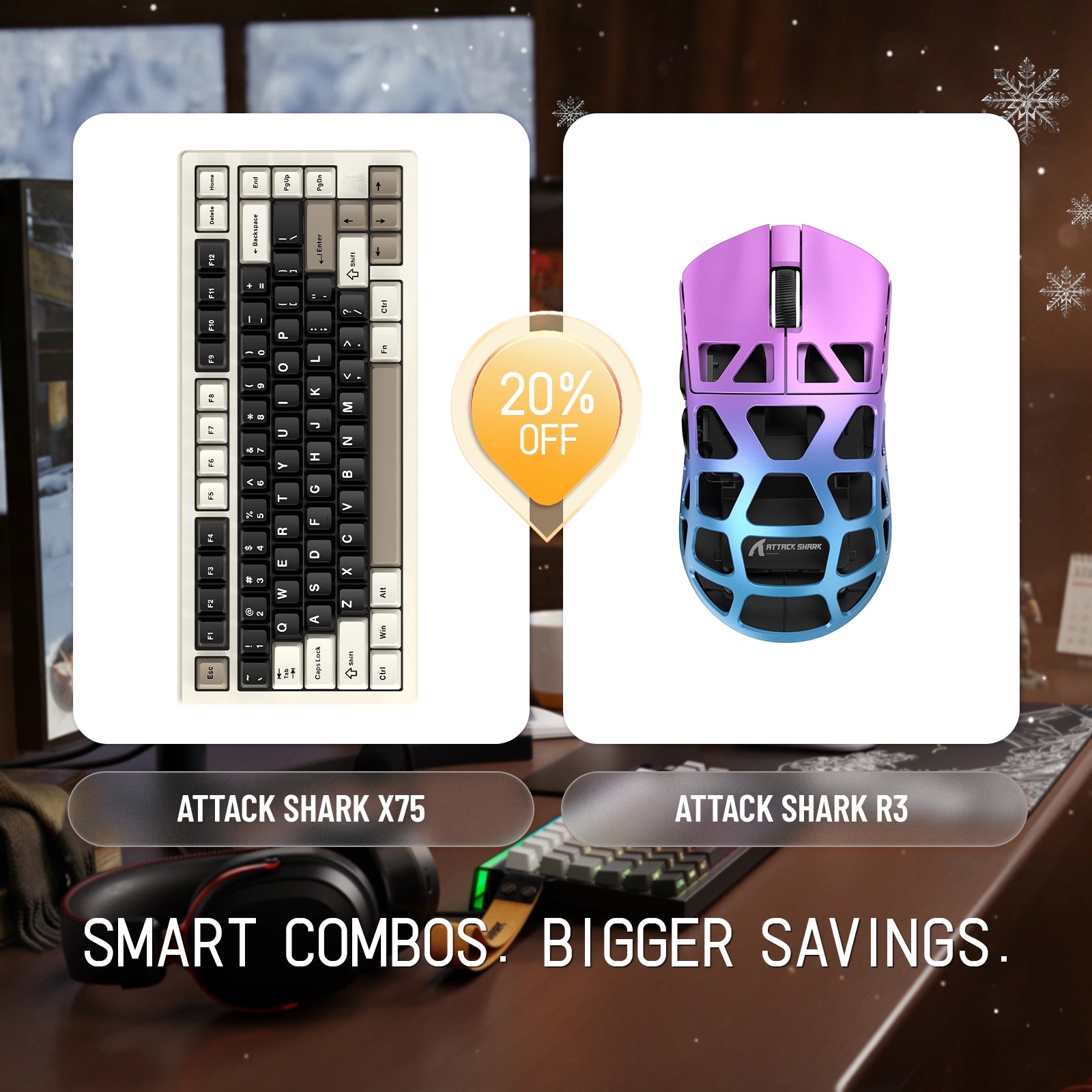 ATTACK SHARK X75 Vollaluminium-Tastatur + R3 Magnesiumlegierung-Gaming-Maus-Paket