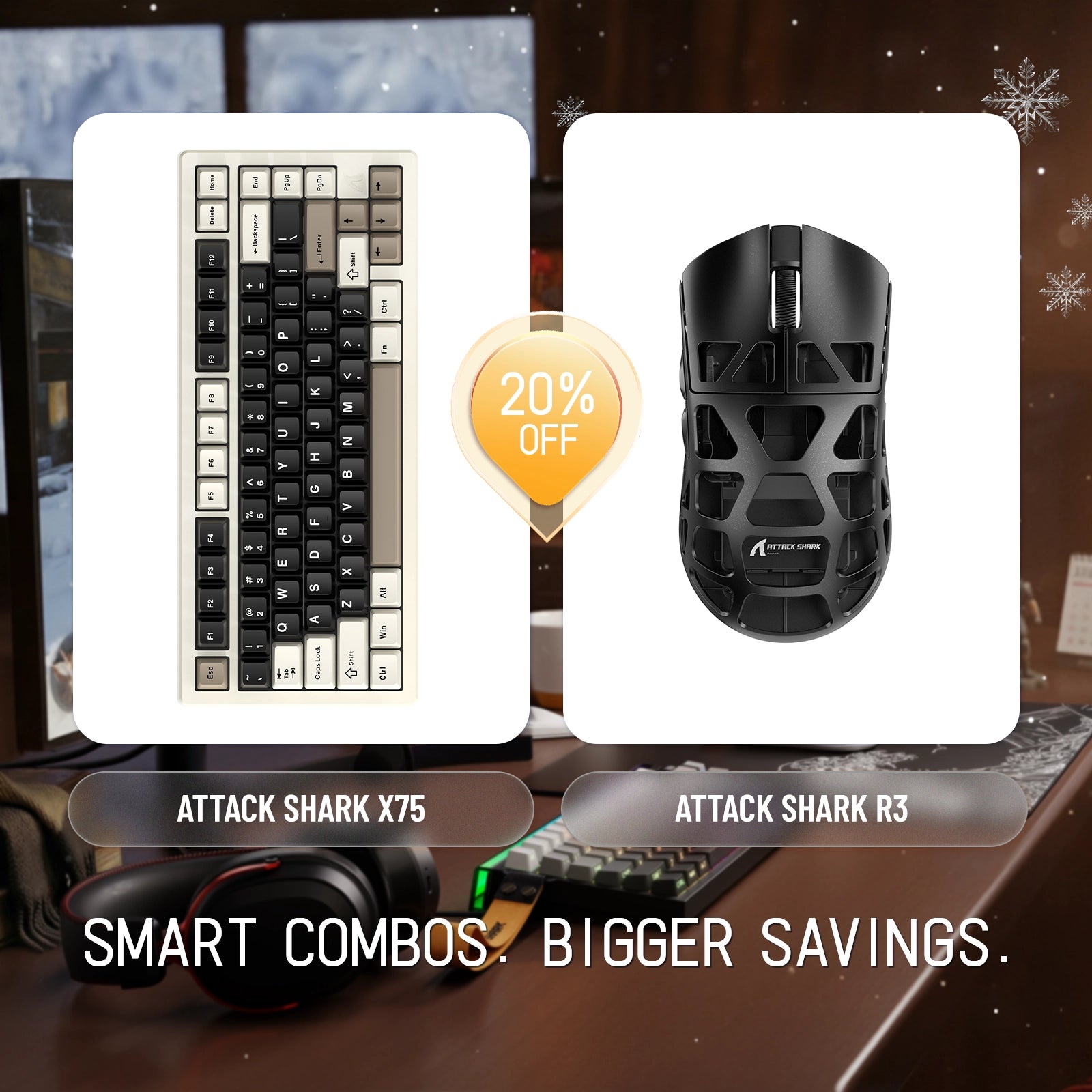 ATTACK SHARK X75 Vollaluminium-Tastatur + R3 Magnesiumlegierung-Gaming-Maus-Paket