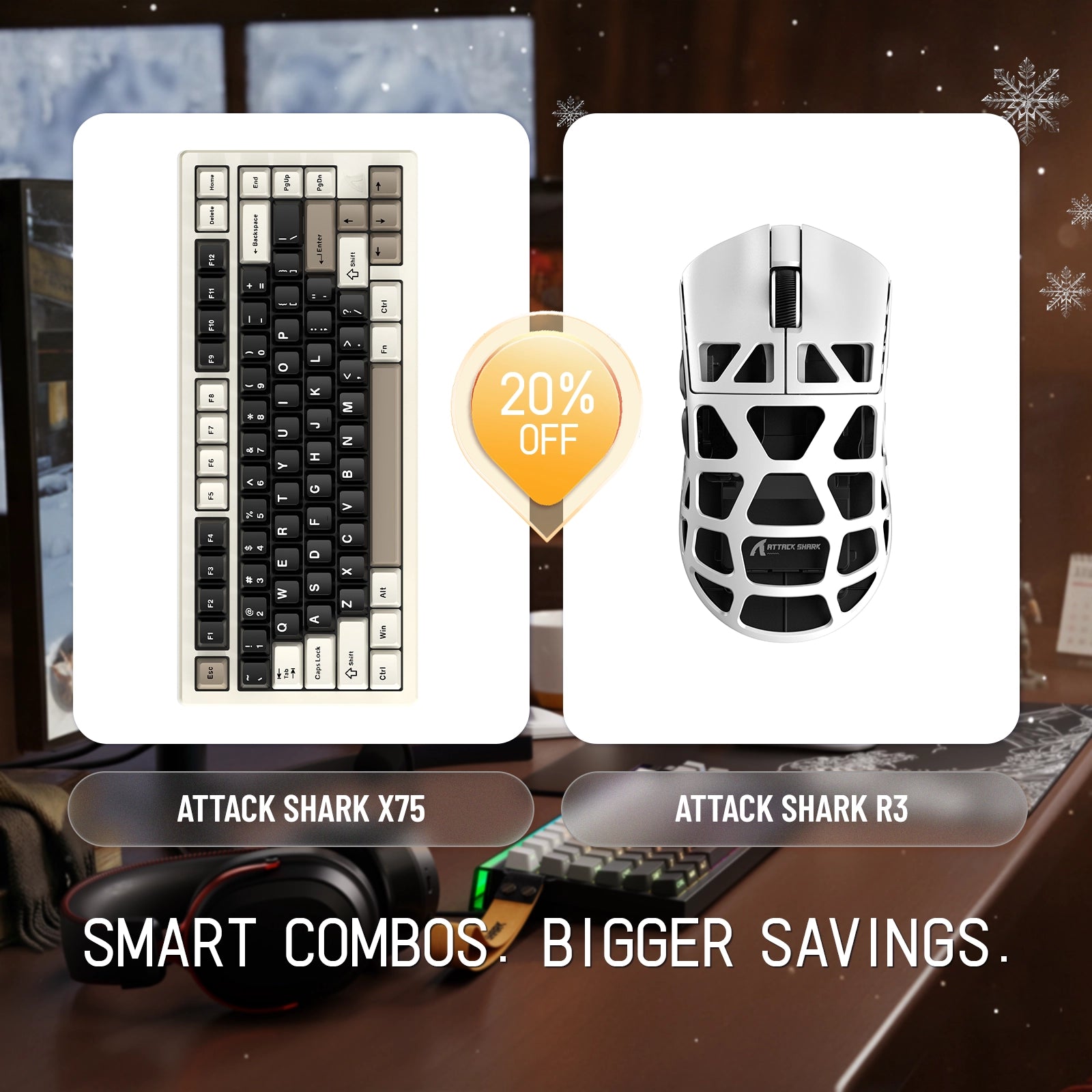 ATTACK SHARK X75 Vollaluminium-Tastatur + R3 Magnesiumlegierung-Gaming-Maus-Paket