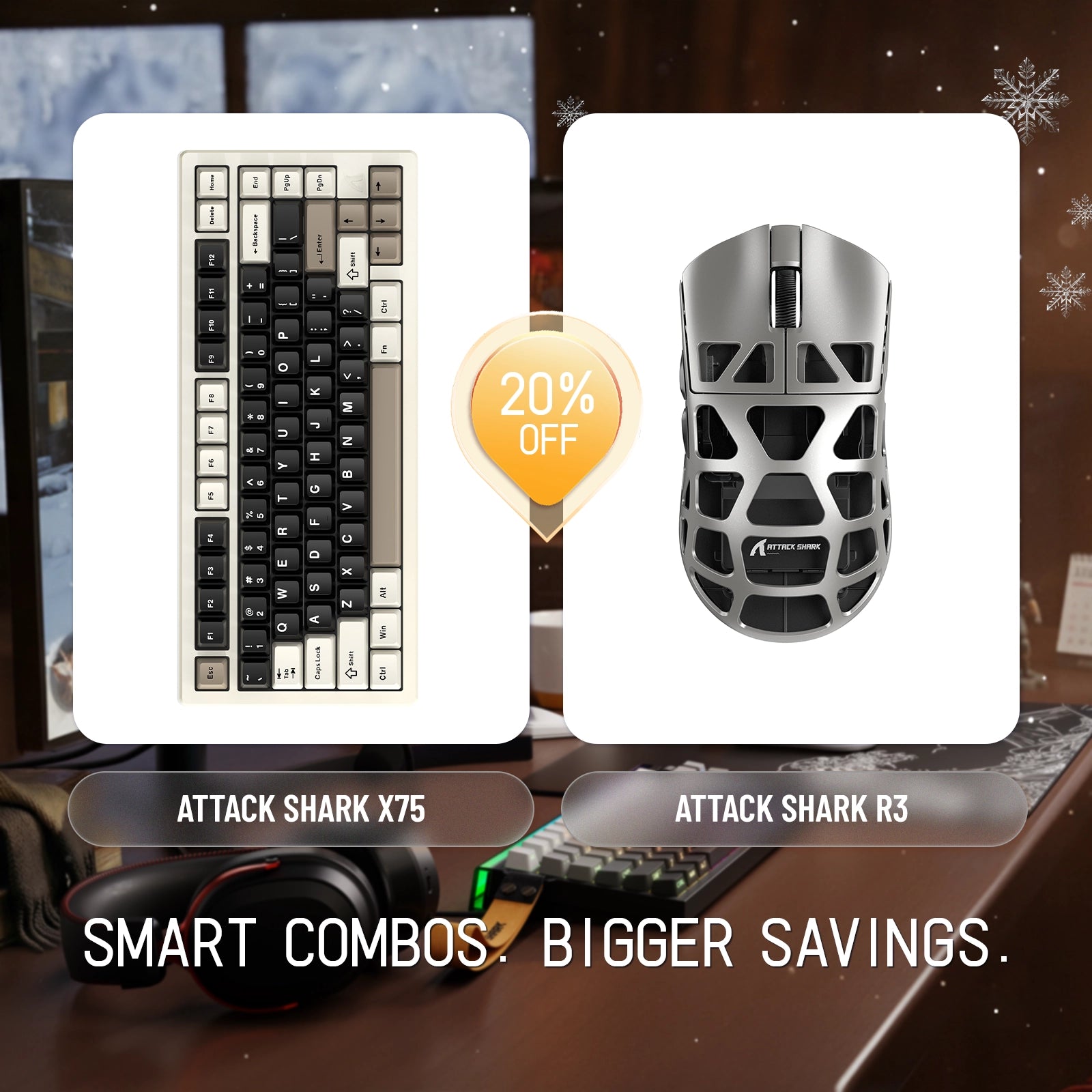 ATTACK SHARK X75 Vollaluminium-Tastatur + R3 Magnesiumlegierung-Gaming-Maus-Paket