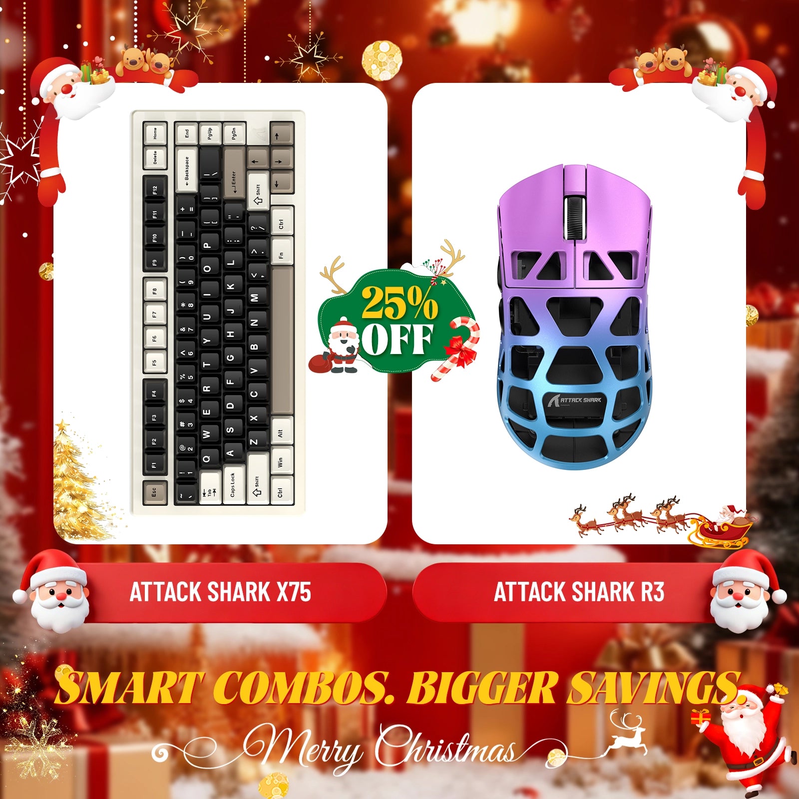 ATTACK SHARK X75 Vollaluminium-Tastatur + R3 Magnesiumlegierung-Gaming-Maus-Paket