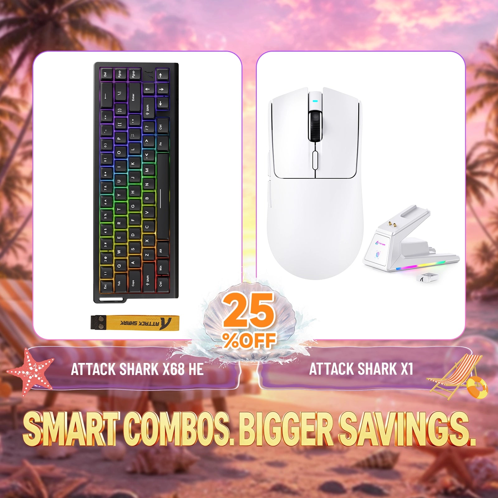 ATTACK SHARK X68HE Rapid Trigger Tastatur + X1 Kabellose Gaming-Maus Bundle