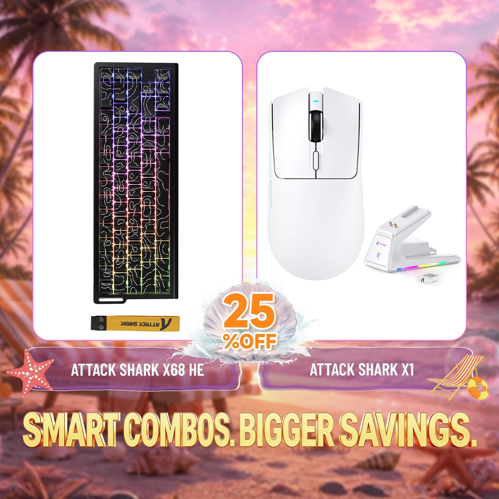 ATTACK SHARK X68HE Rapid Trigger Tastatur + X1 Kabellose Gaming-Maus Bundle