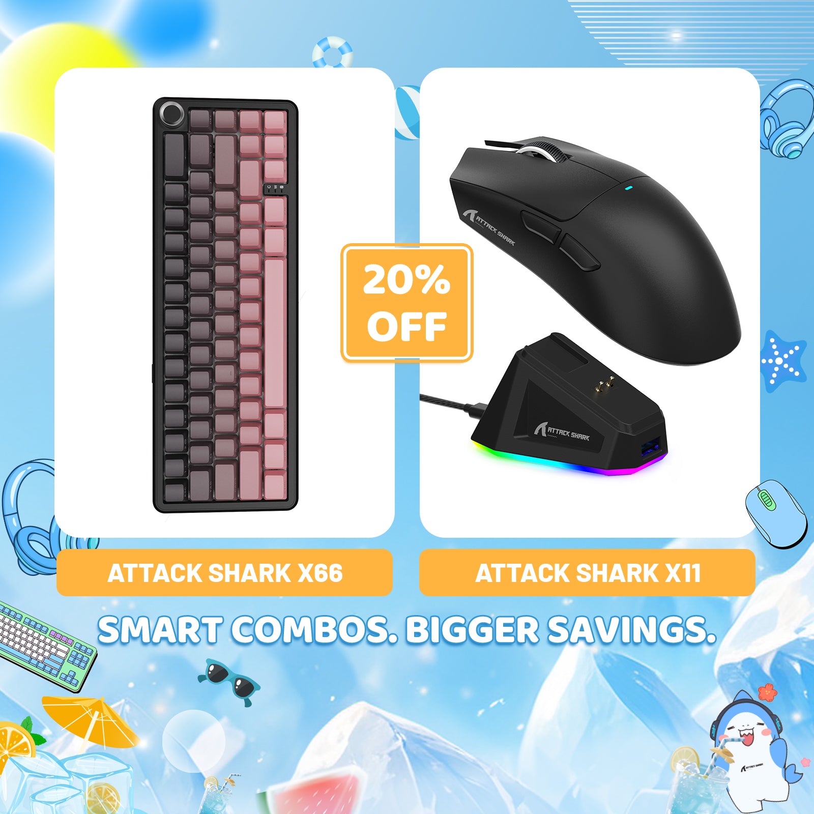 ATTACK SHARK X66 Wireless Mechanical Keyboard + X11 Wireless Gaming Mouse