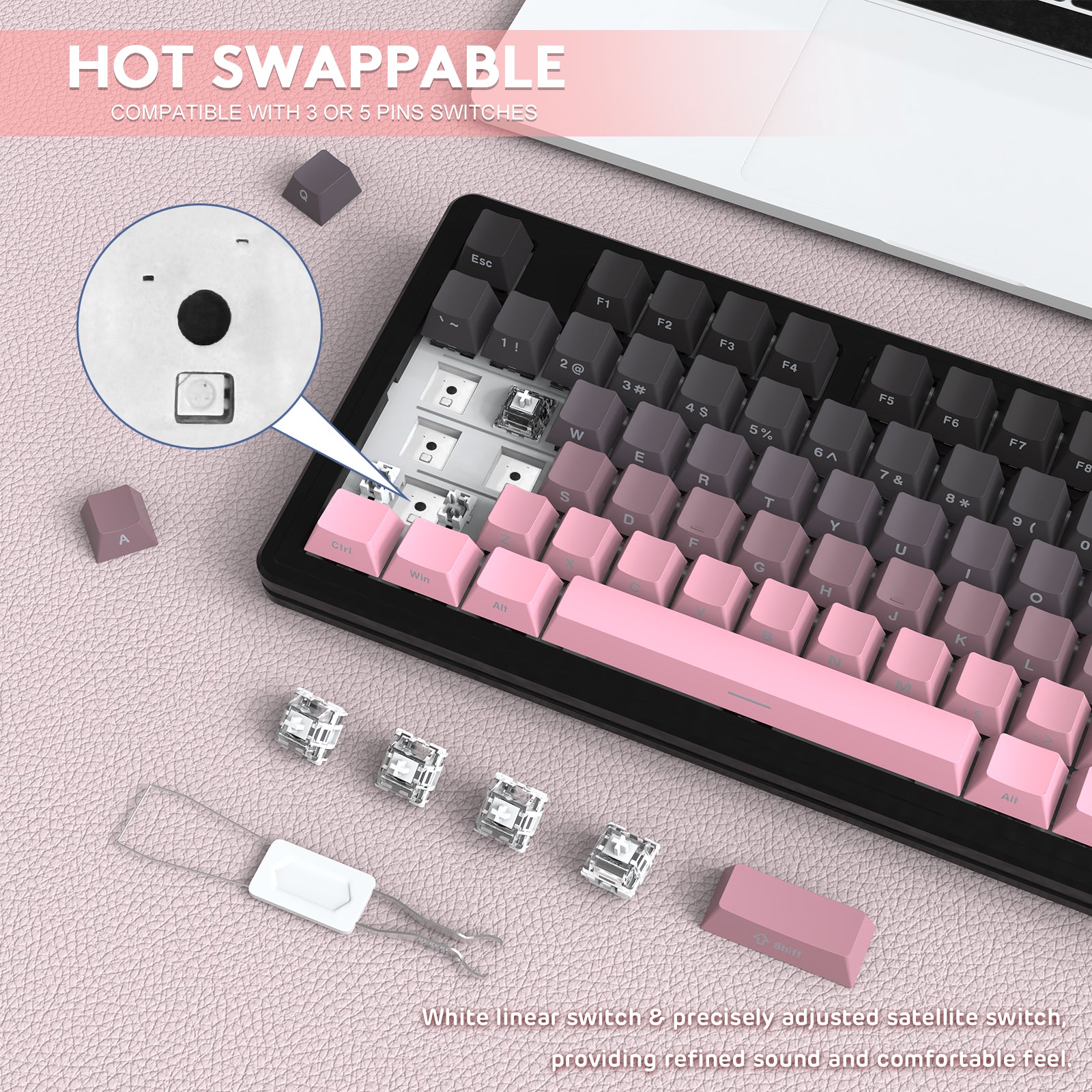 ATTACK SHARK M87PRO Wireless Mechanical Keyboard with Gradient Pink Keycaps