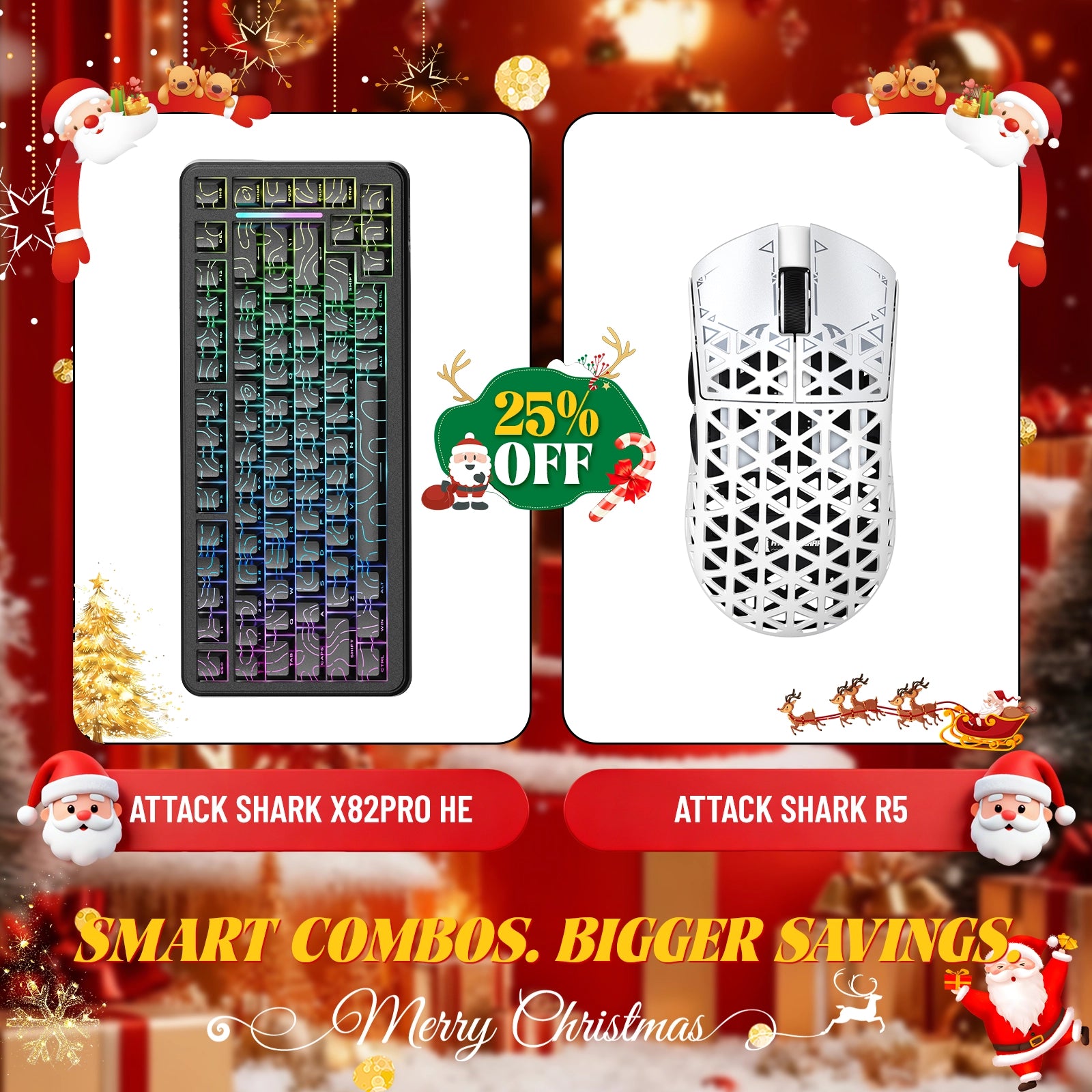 ATTACK SHARK X82PRO HE Rapid Trigger Keyboard + R5 Carbon Fiber Wireless Gaming Mouse Bundle