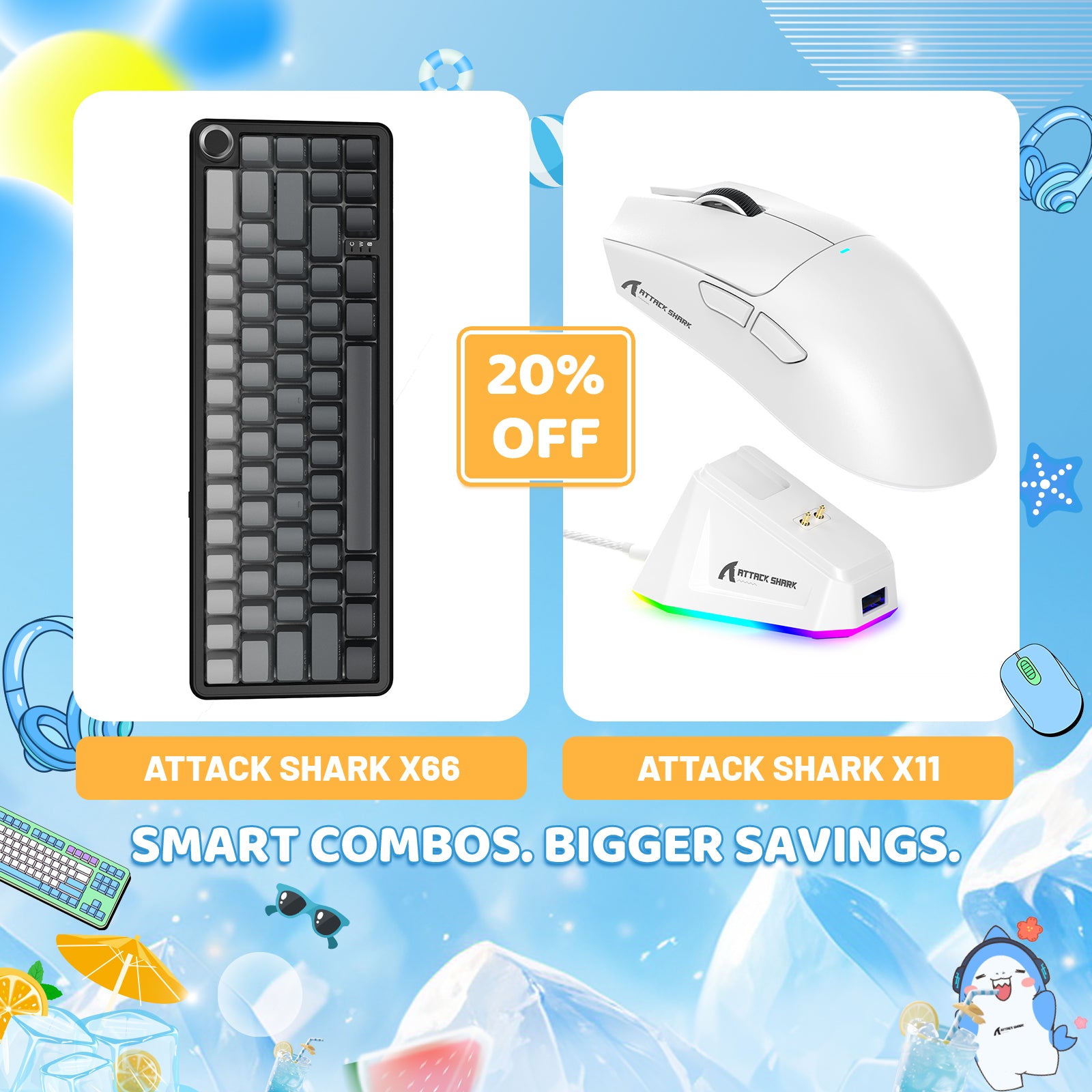 ATTACK SHARK X66 Wireless Mechanical Keyboard + X11 Wireless Gaming Mouse