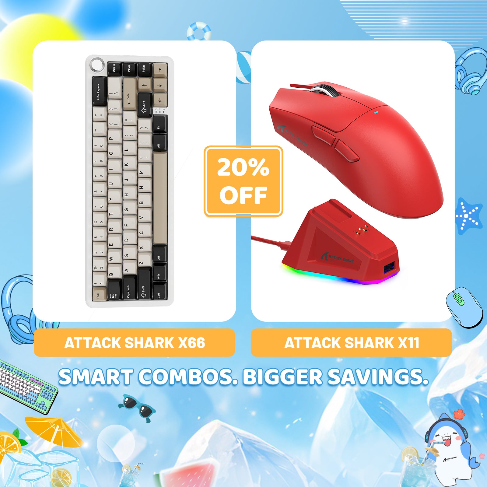 ATTACK SHARK X66 Wireless Mechanical Keyboard + X11 Wireless Gaming Mouse