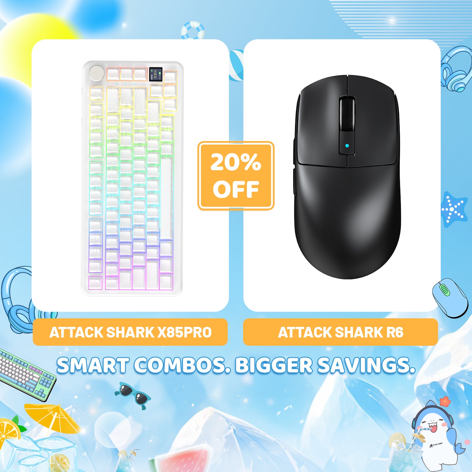 ATTACK SHARK X85PRO Tri-mode Gasket Mechanical Keyboard + R6 Wireless Gaming Mouse Bundle