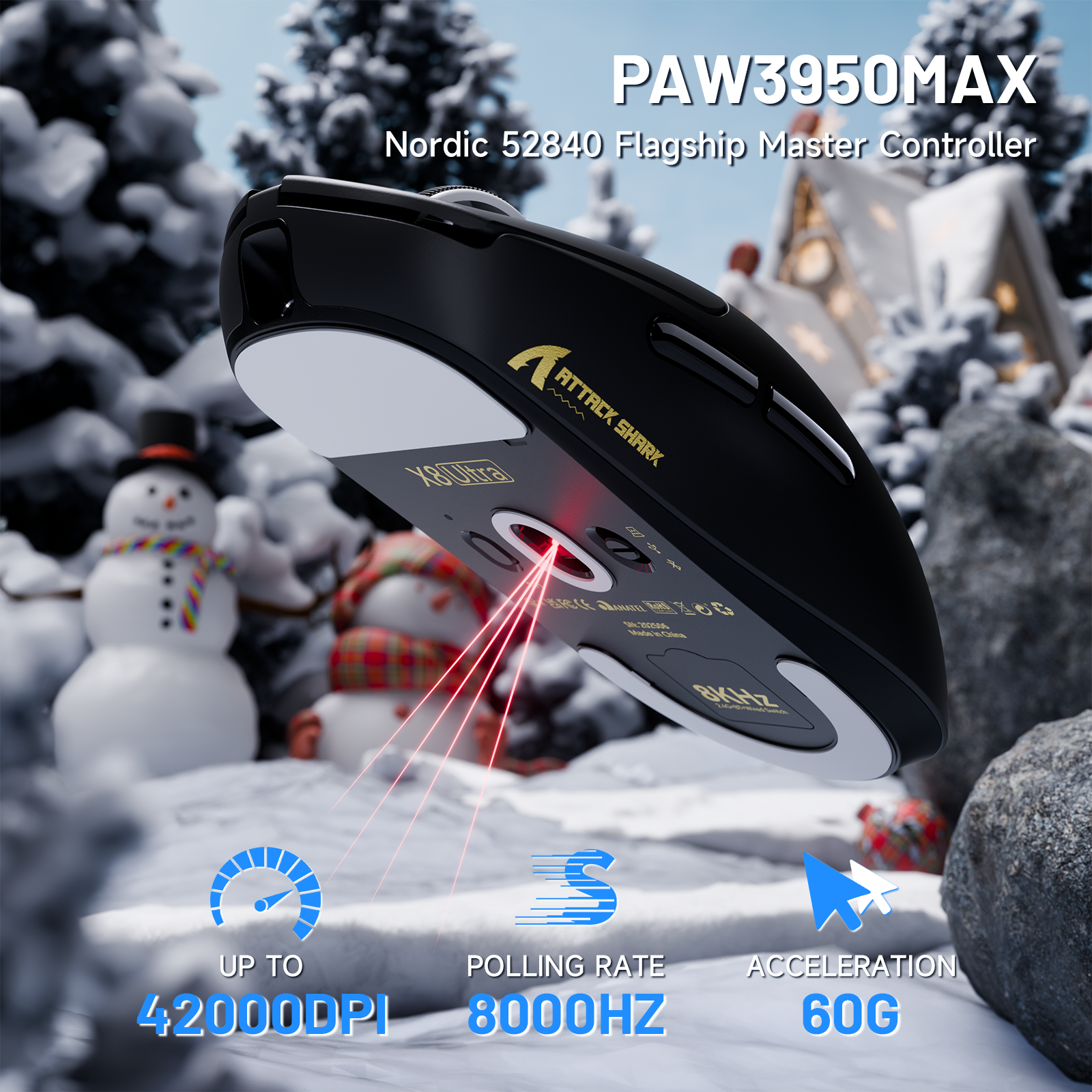 ATTACK SHARK X8 Ultra Tri-Mode Kabellose Gaming-Maus mit C06 Ultra-Kabel