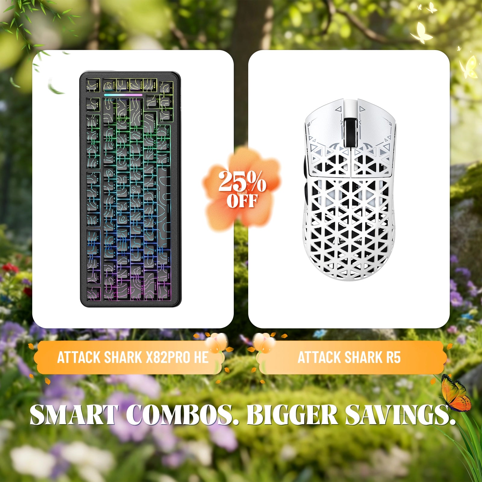 ATTACK SHARK X82PRO HE Rapid Trigger-Tastatur + R5 Carbon Fiber Wireless Gaming-Maus im Bundle