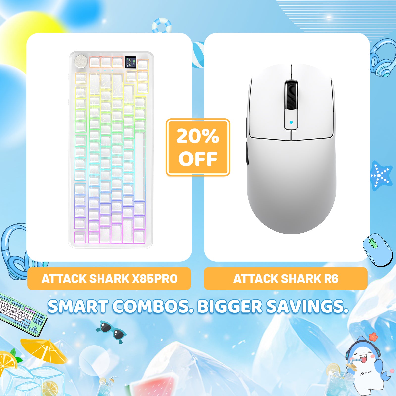 ATTACK SHARK X85PRO Tri-mode Gasket Mechanical Keyboard + R6 Wireless Gaming Mouse Bundle