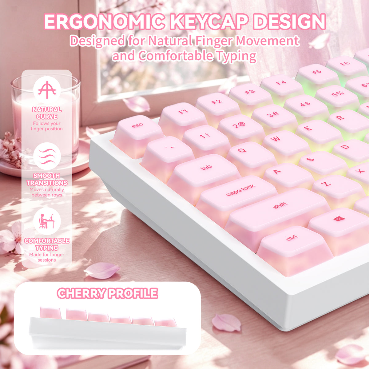 ATTACK SHARK SK01 Tastenkappenset mit 113 Tasten aus Silikon, Cherry-Profil, ANSI, Pink